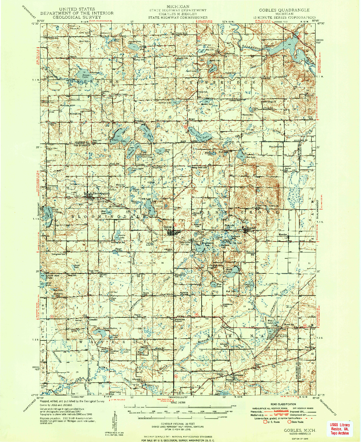 USGS 1:62500-SCALE QUADRANGLE FOR GOBLES, MI 1949