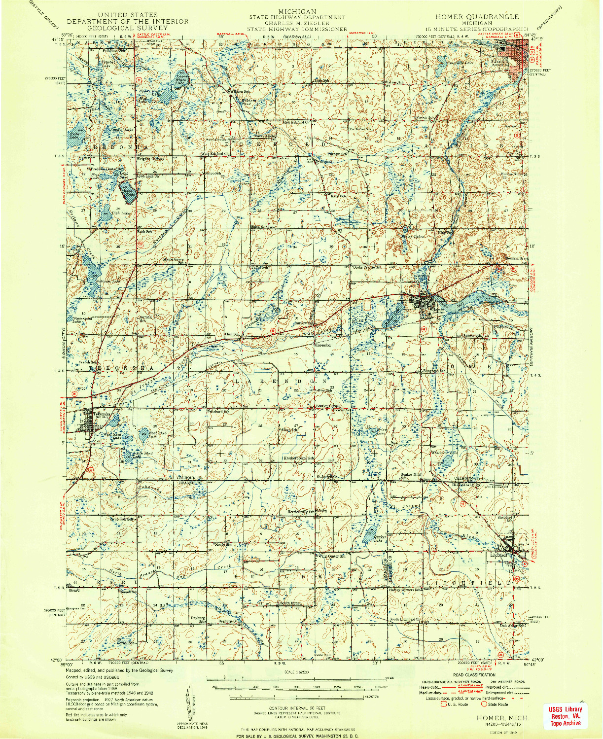 USGS 1:62500-SCALE QUADRANGLE FOR HOMER, MI 1949