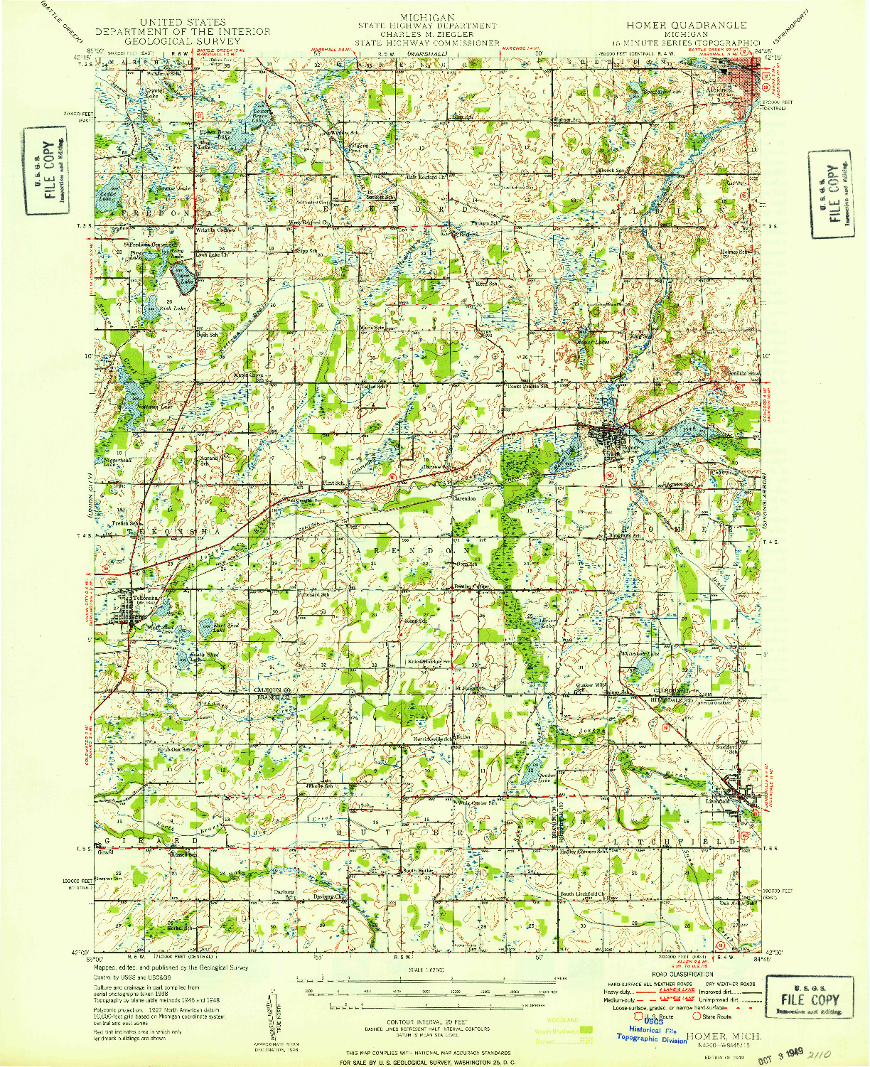 USGS 1:62500-SCALE QUADRANGLE FOR HOMER, MI 1949
