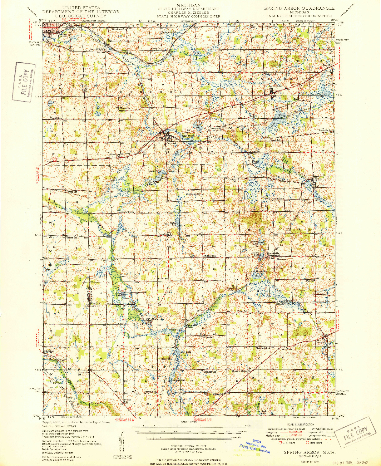 USGS 1:62500-SCALE QUADRANGLE FOR SPRING ARBOR, MI 1949