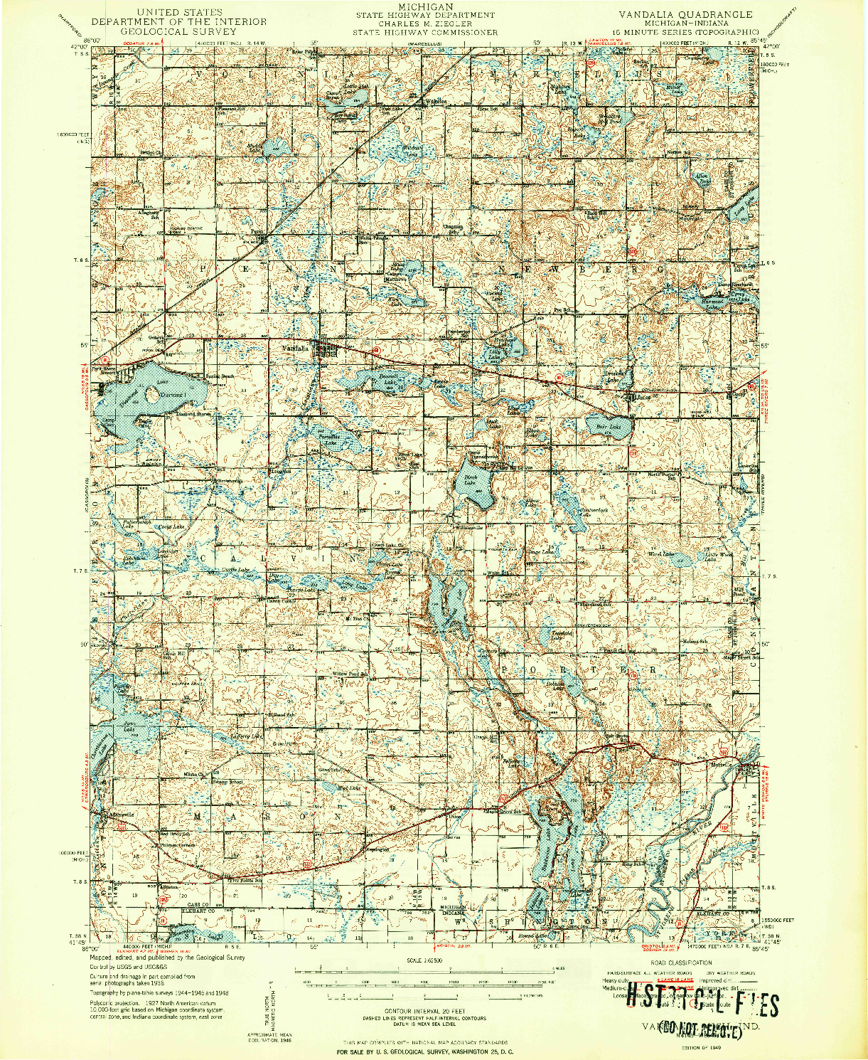 USGS 1:62500-SCALE QUADRANGLE FOR VANDALIA, MI 1949