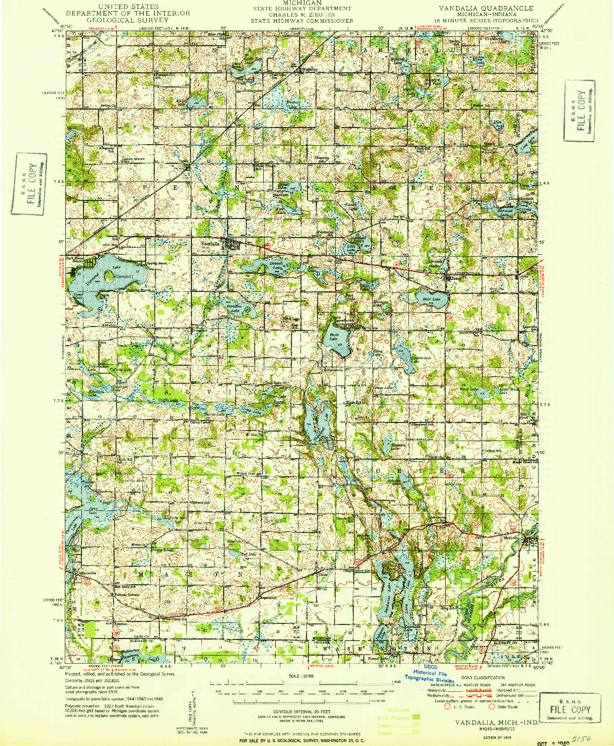 USGS 1:62500-SCALE QUADRANGLE FOR VANDALIA, MI 1949