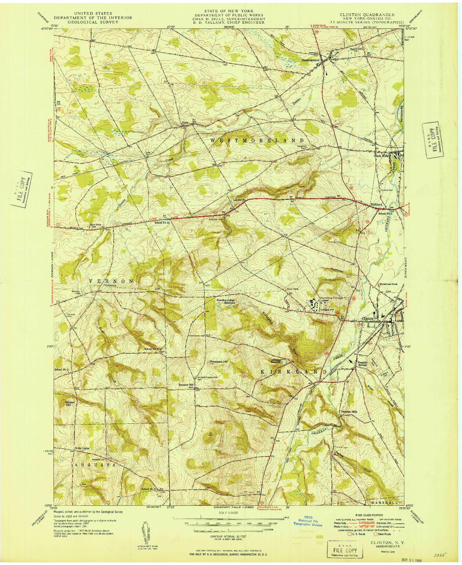 USGS 1:24000-SCALE QUADRANGLE FOR CLINTON, NY 1949