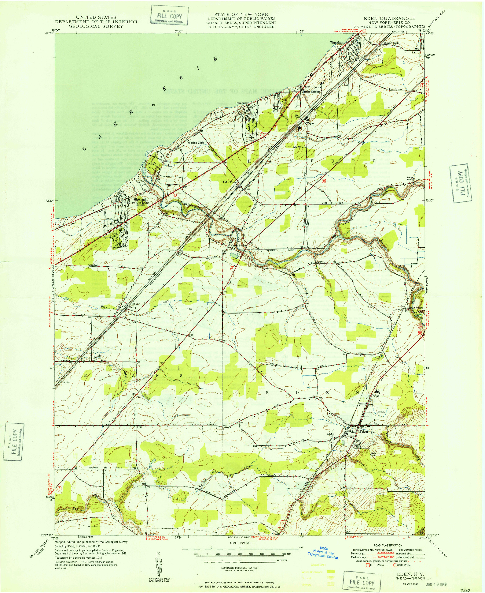 USGS 1:24000-SCALE QUADRANGLE FOR EDEN, NY 1949