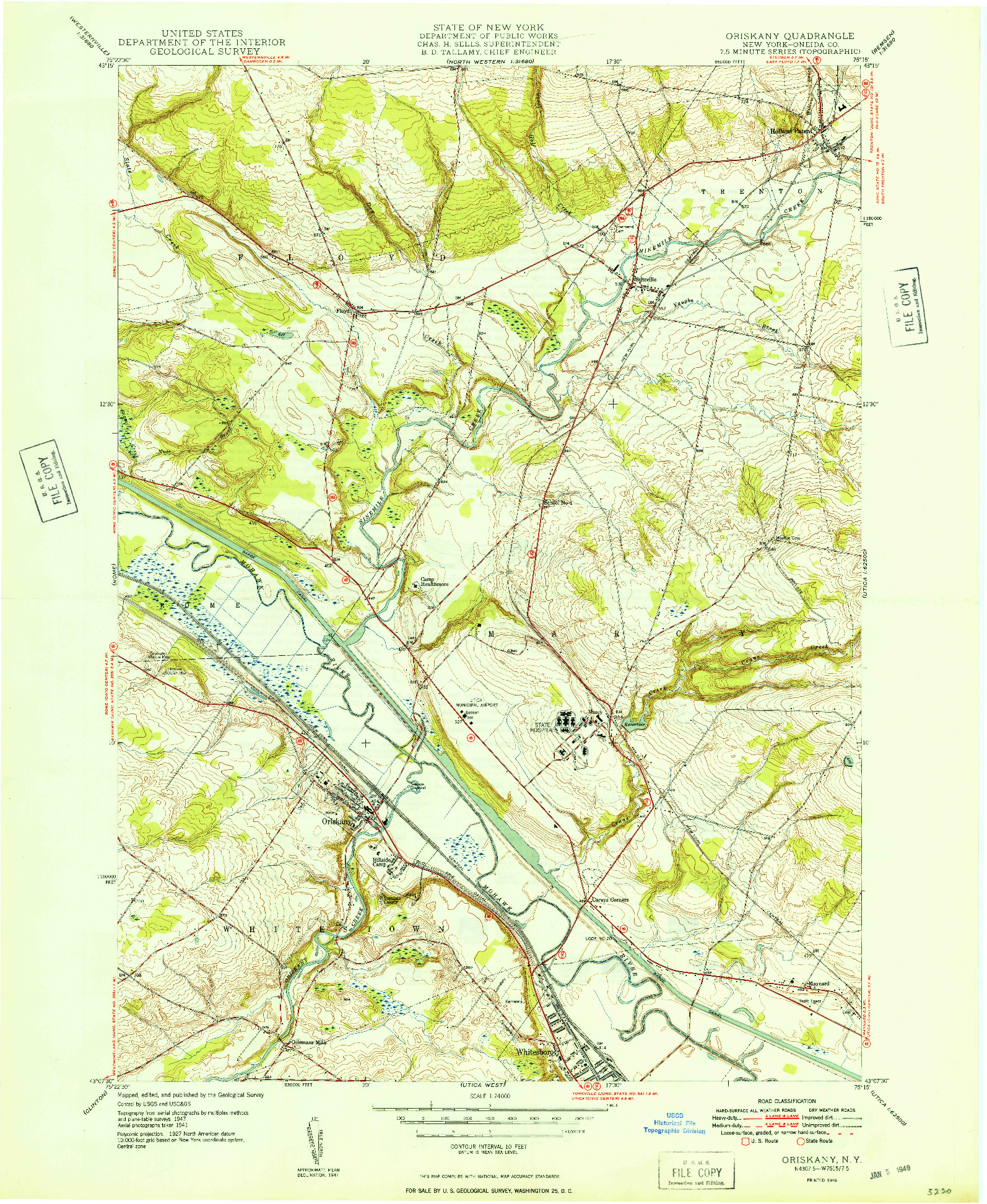 USGS 1:24000-SCALE QUADRANGLE FOR ORISKANY, NY 1949