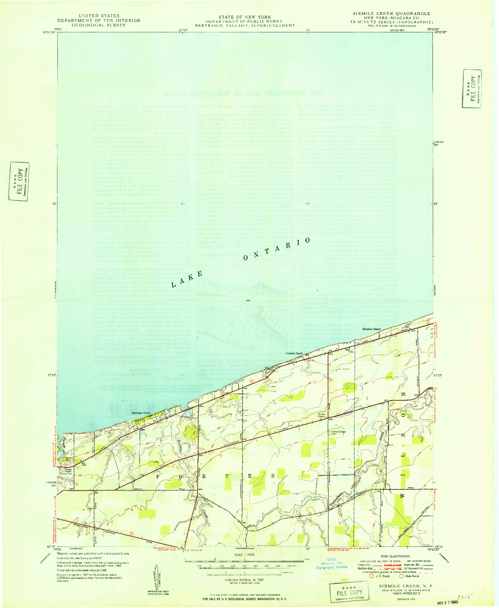 USGS 1:24000-SCALE QUADRANGLE FOR SIXMILE CREEK, NY 1949