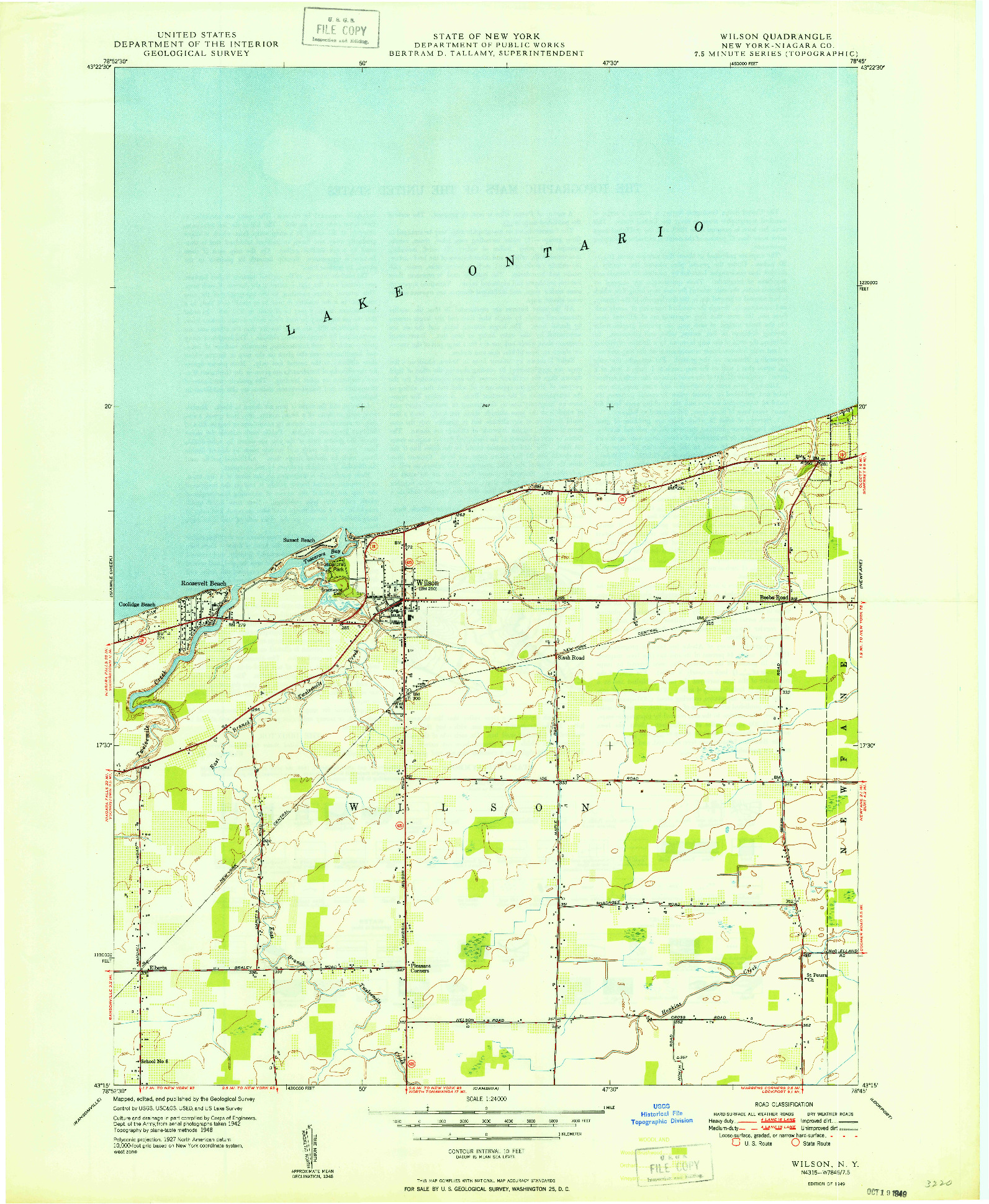 USGS 1:24000-SCALE QUADRANGLE FOR WILSON, NY 1949