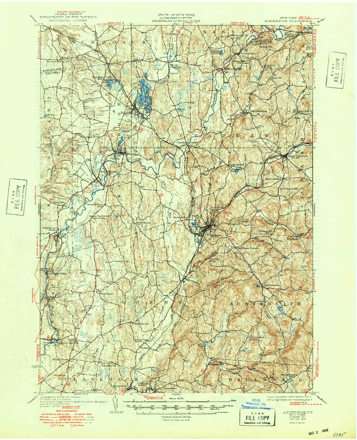 USGS 1:62500-SCALE QUADRANGLE FOR KINDERHOOK, NY 1949
