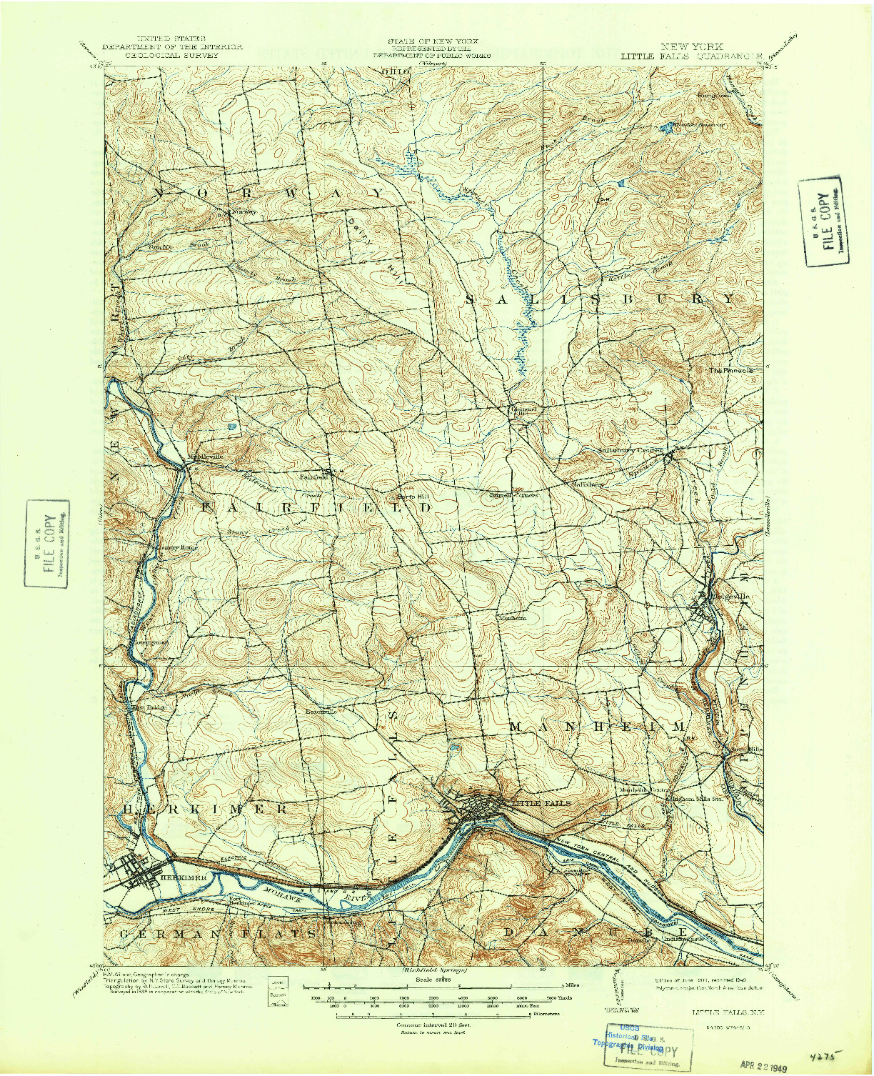 USGS 1:62500-SCALE QUADRANGLE FOR LITTLE FALLS, NY 1949