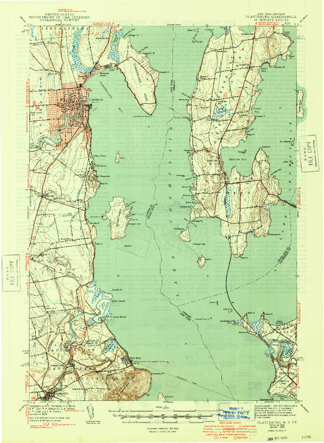 USGS 1:62500-SCALE QUADRANGLE FOR PLATTSBURG, NY 1943