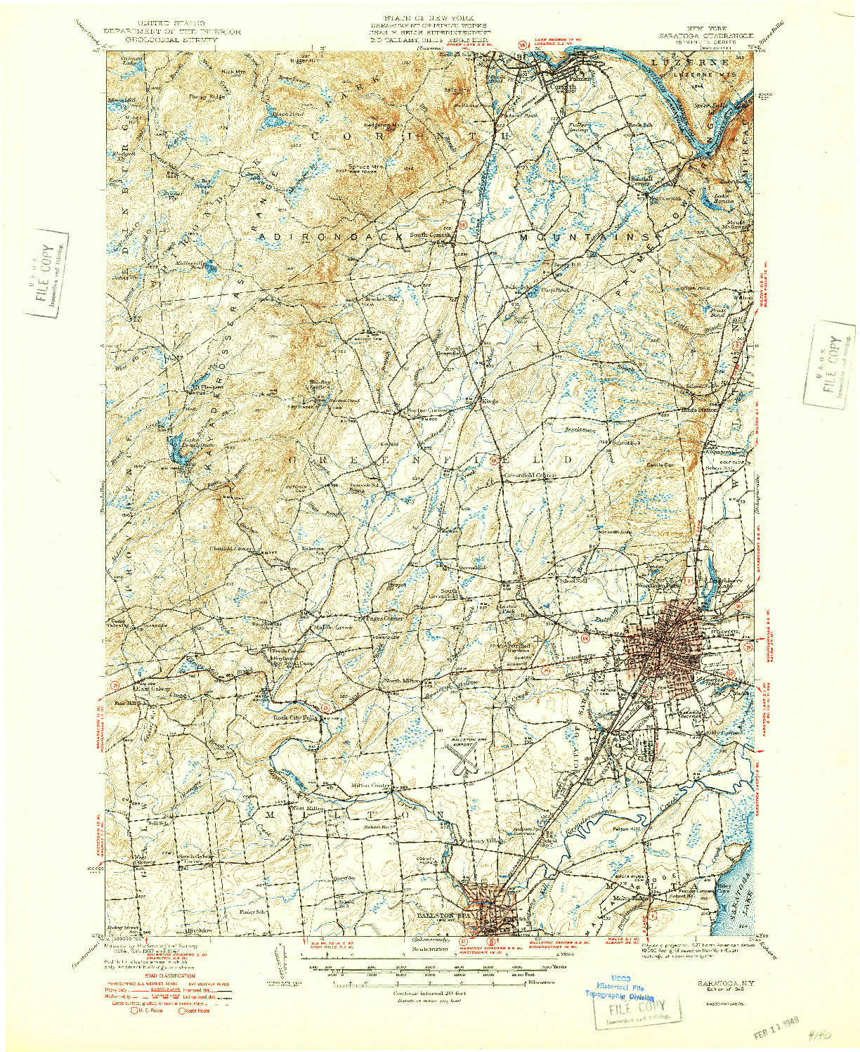 USGS 1:62500-SCALE QUADRANGLE FOR SARATOGA, NY 1949