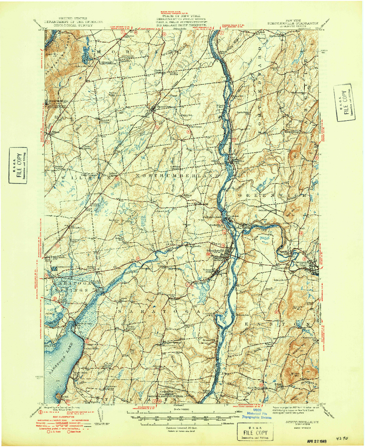 USGS 1:62500-SCALE QUADRANGLE FOR SCHUYLERVILLE, NY 1949