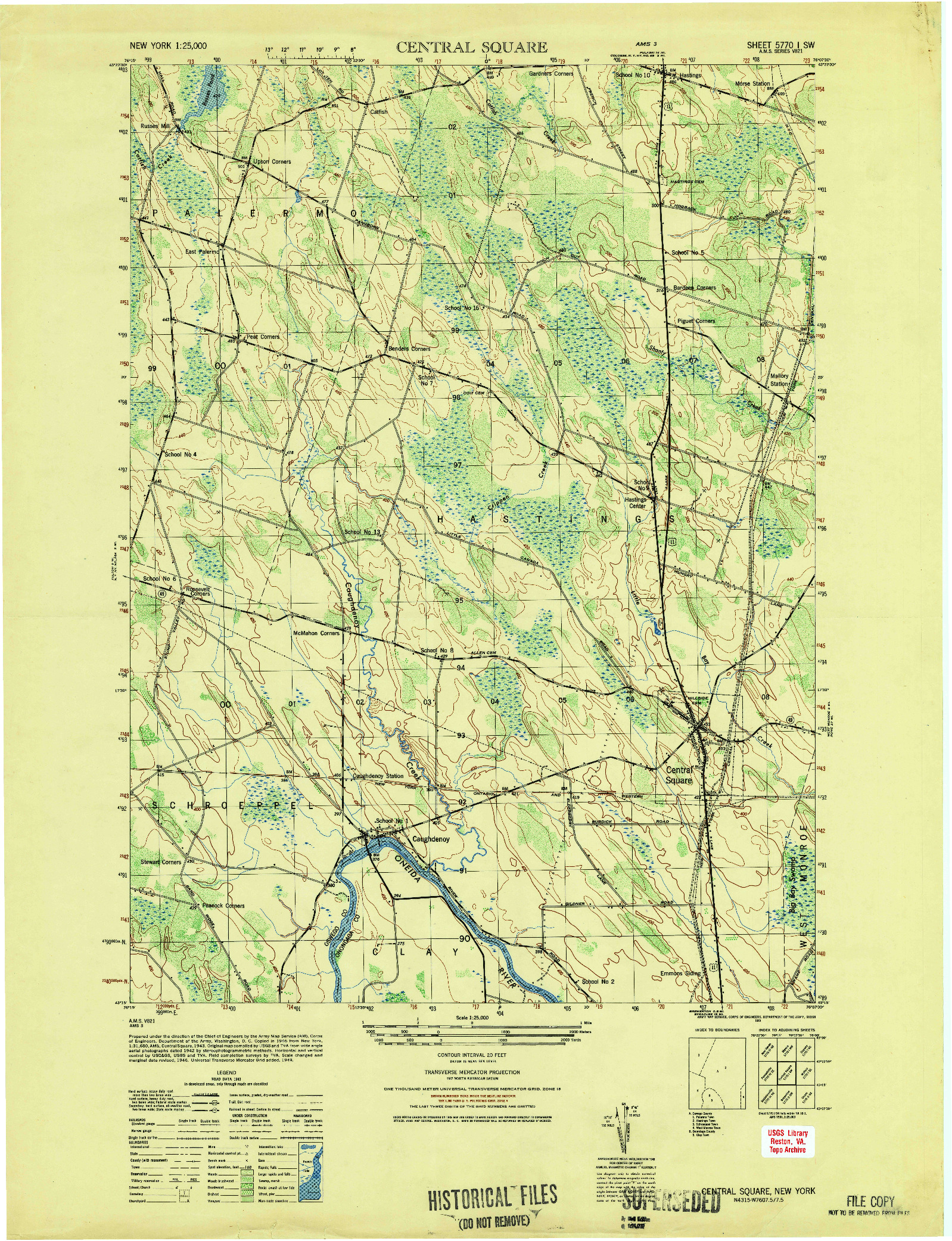 USGS 1:25000-SCALE QUADRANGLE FOR CENTRAL SQUARE, NY 1949