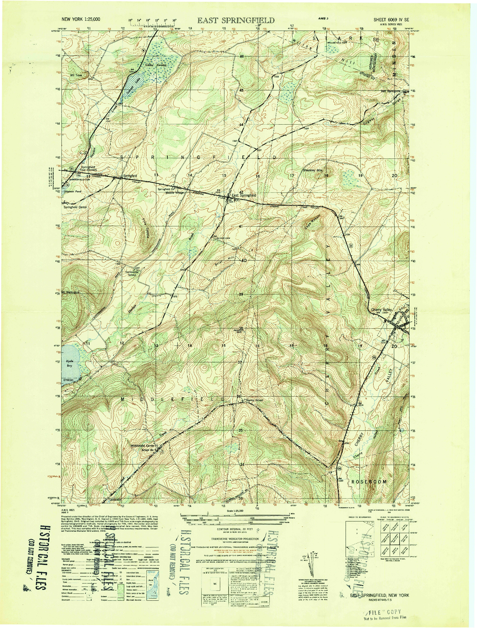 USGS 1:25000-SCALE QUADRANGLE FOR EAST SPRINGFIELD, NY 1949