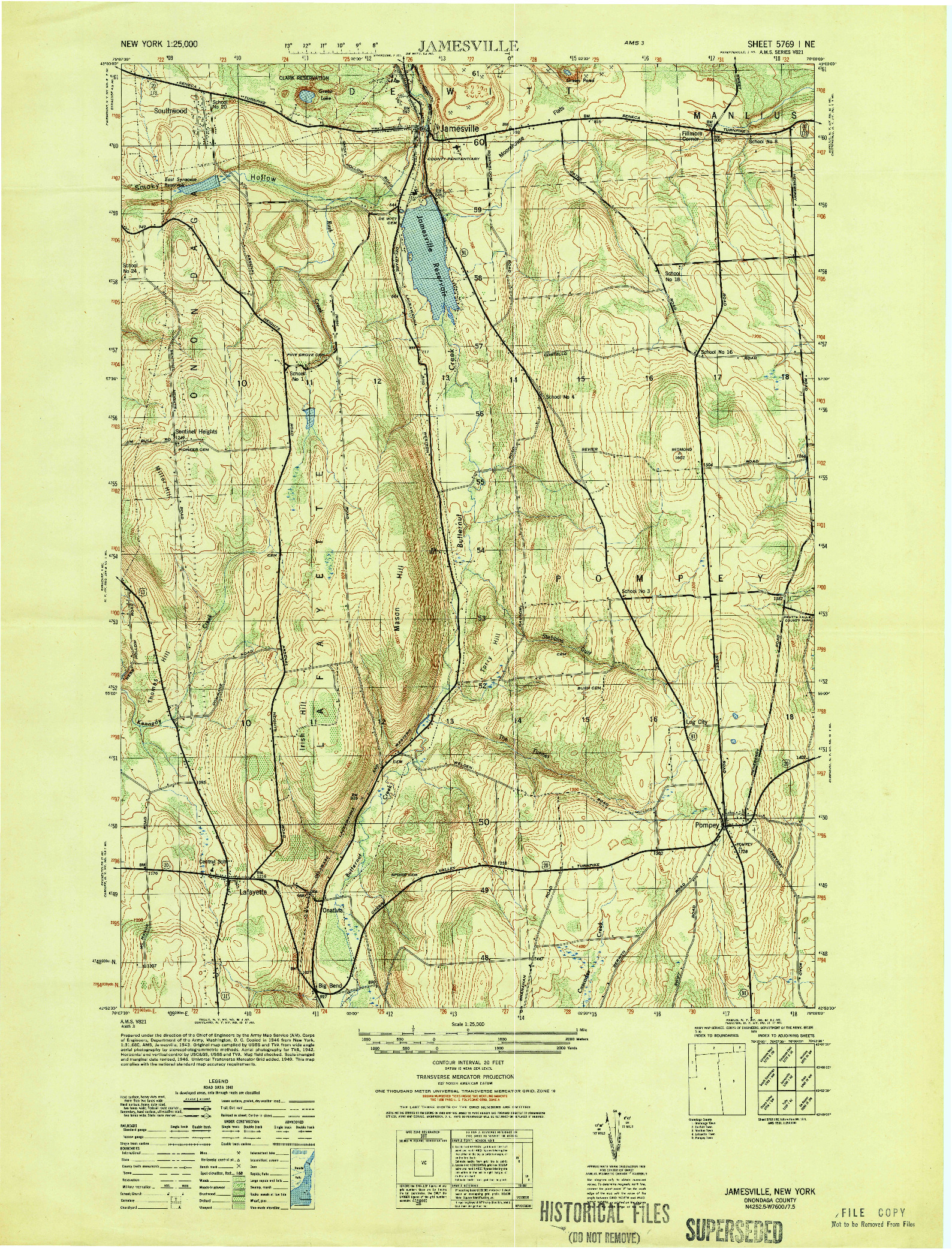 USGS 1:25000-SCALE QUADRANGLE FOR JAMESVILLE, NY 1949