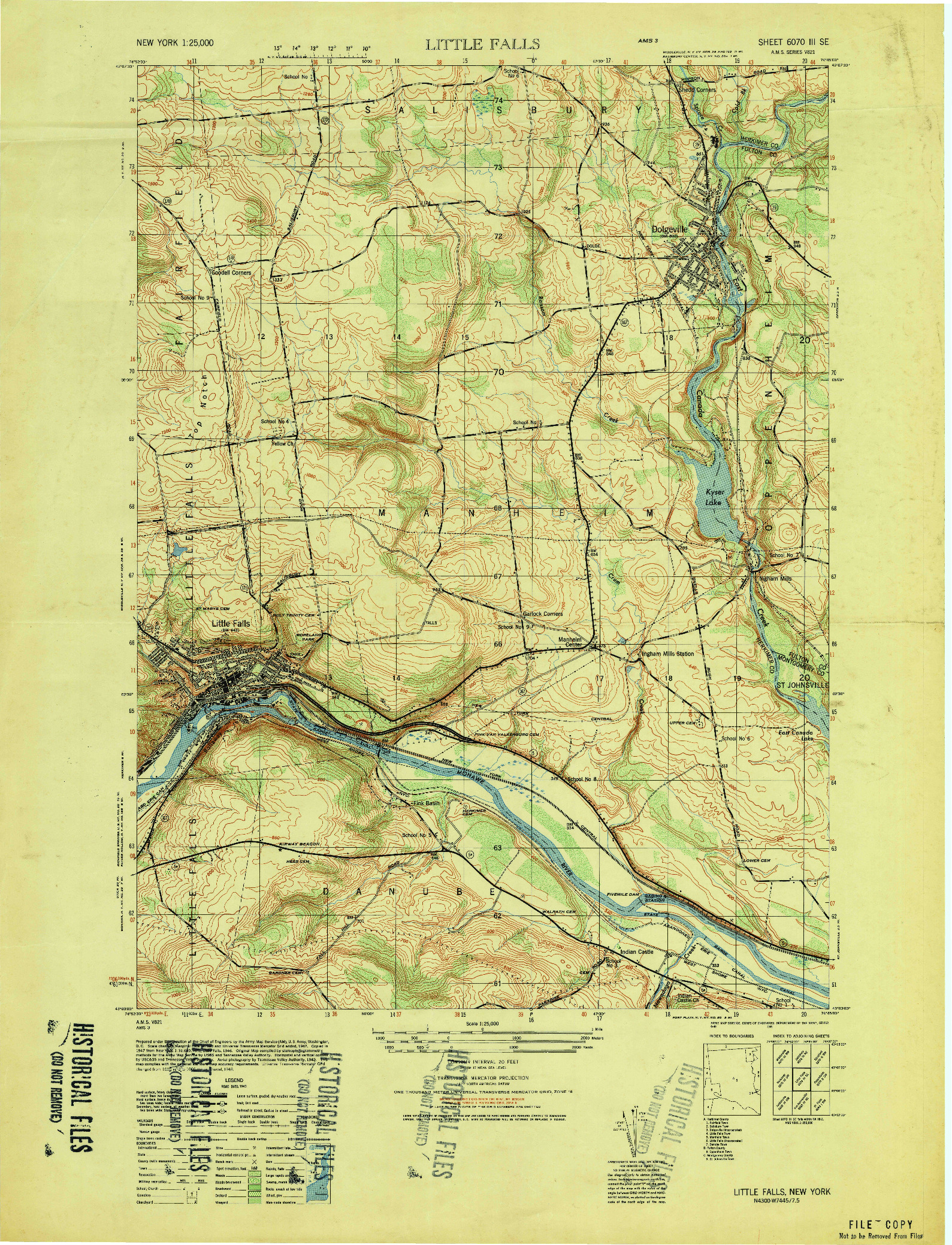 USGS 1:25000-SCALE QUADRANGLE FOR LITTLE FALLS, NY 1949