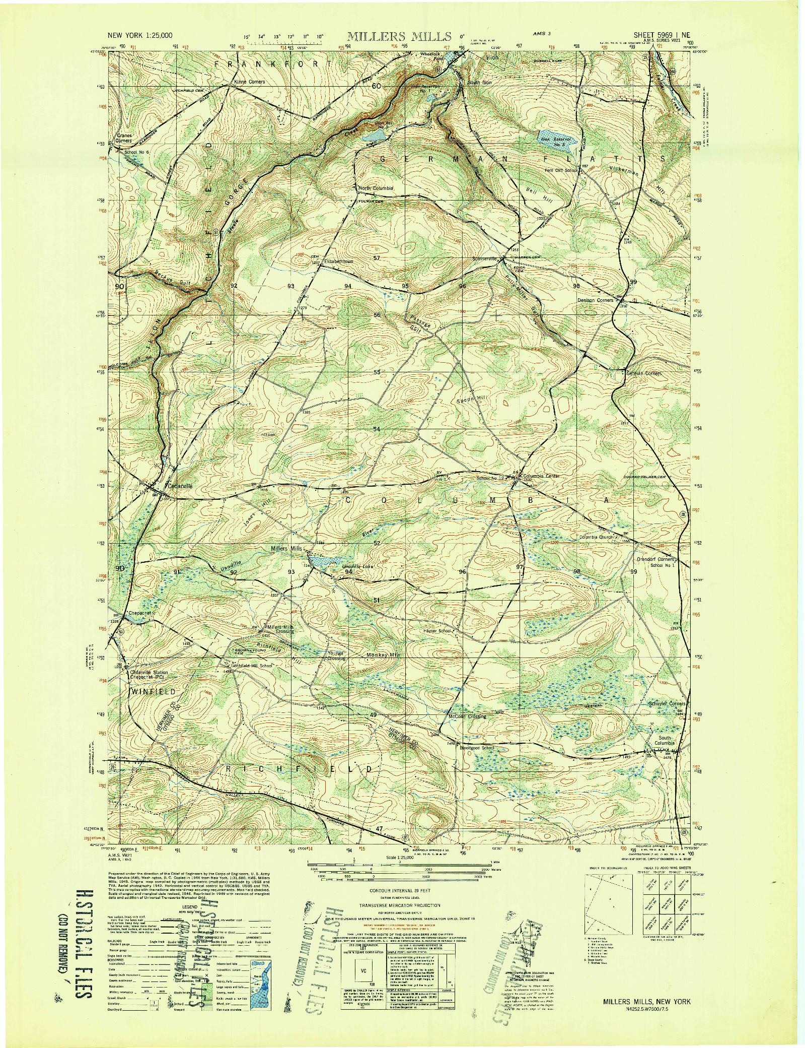 USGS 1:25000-SCALE QUADRANGLE FOR MILLERS MILLS, NY 1949