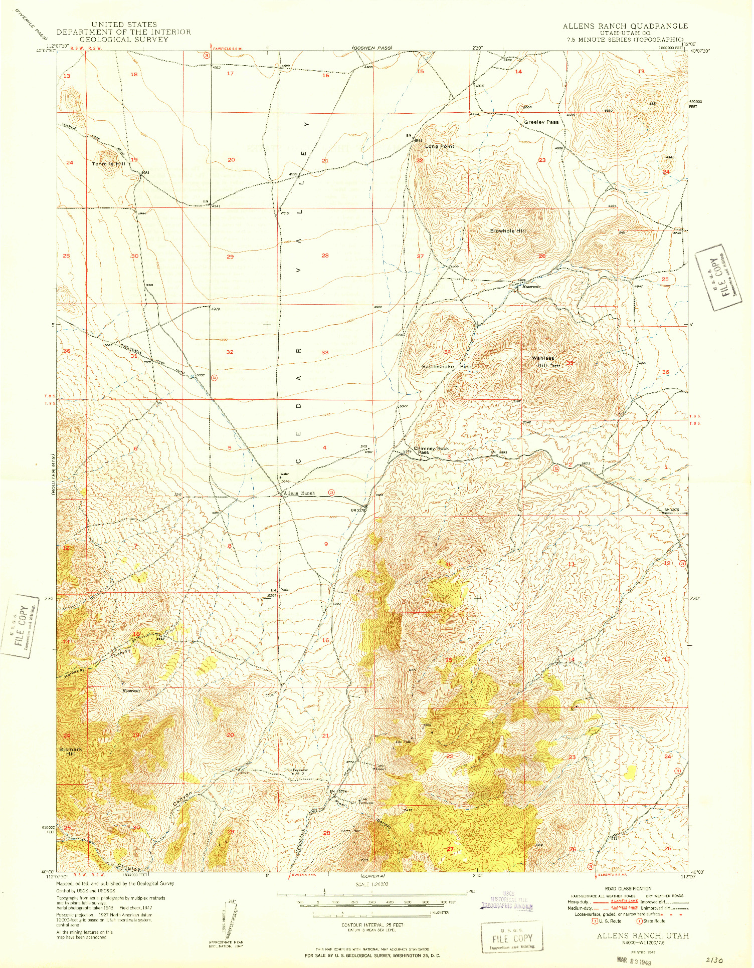 USGS 1:24000-SCALE QUADRANGLE FOR ALLENS RANCH, UT 1949