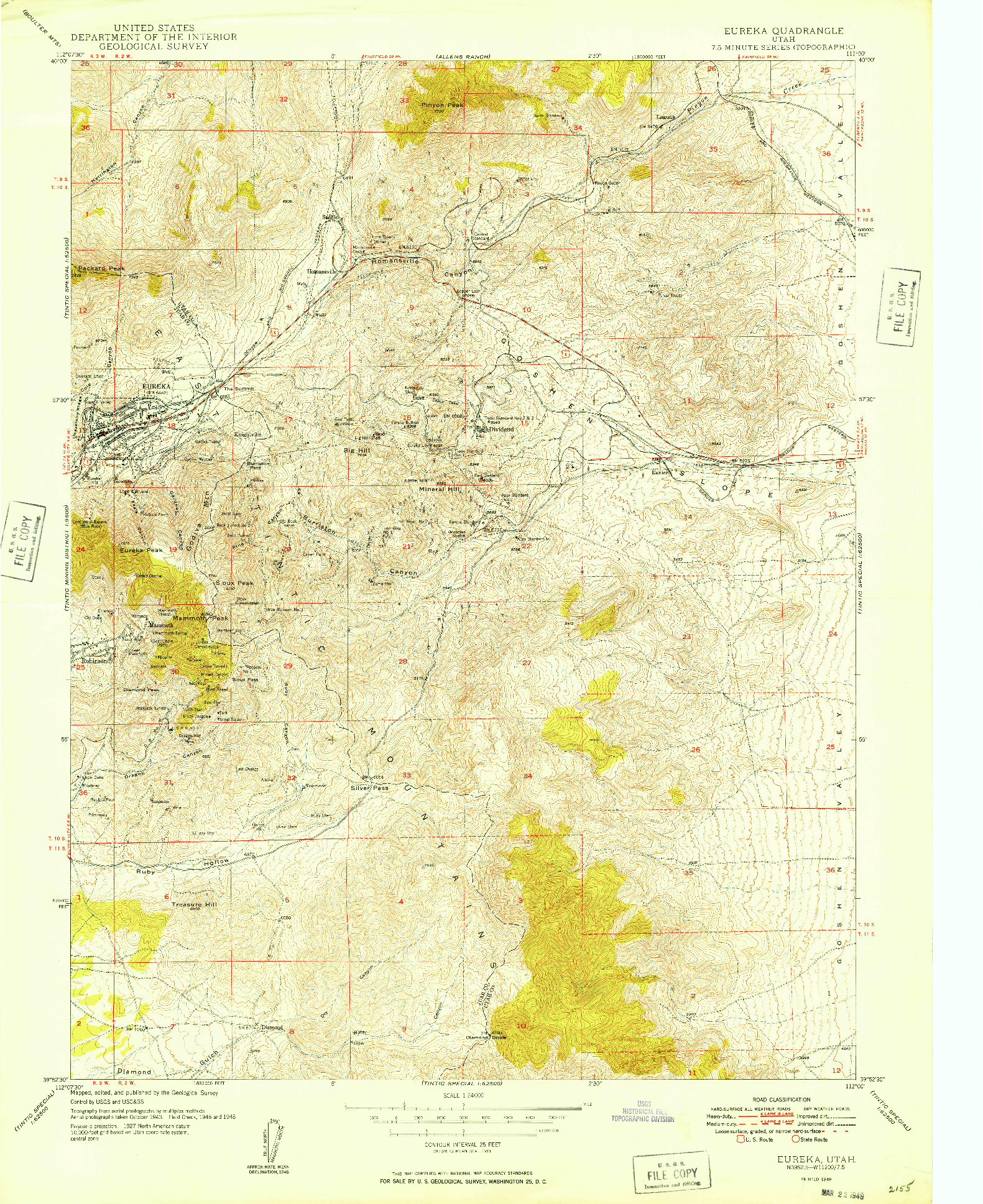 USGS 1:24000-SCALE QUADRANGLE FOR EUREKA, UT 1949