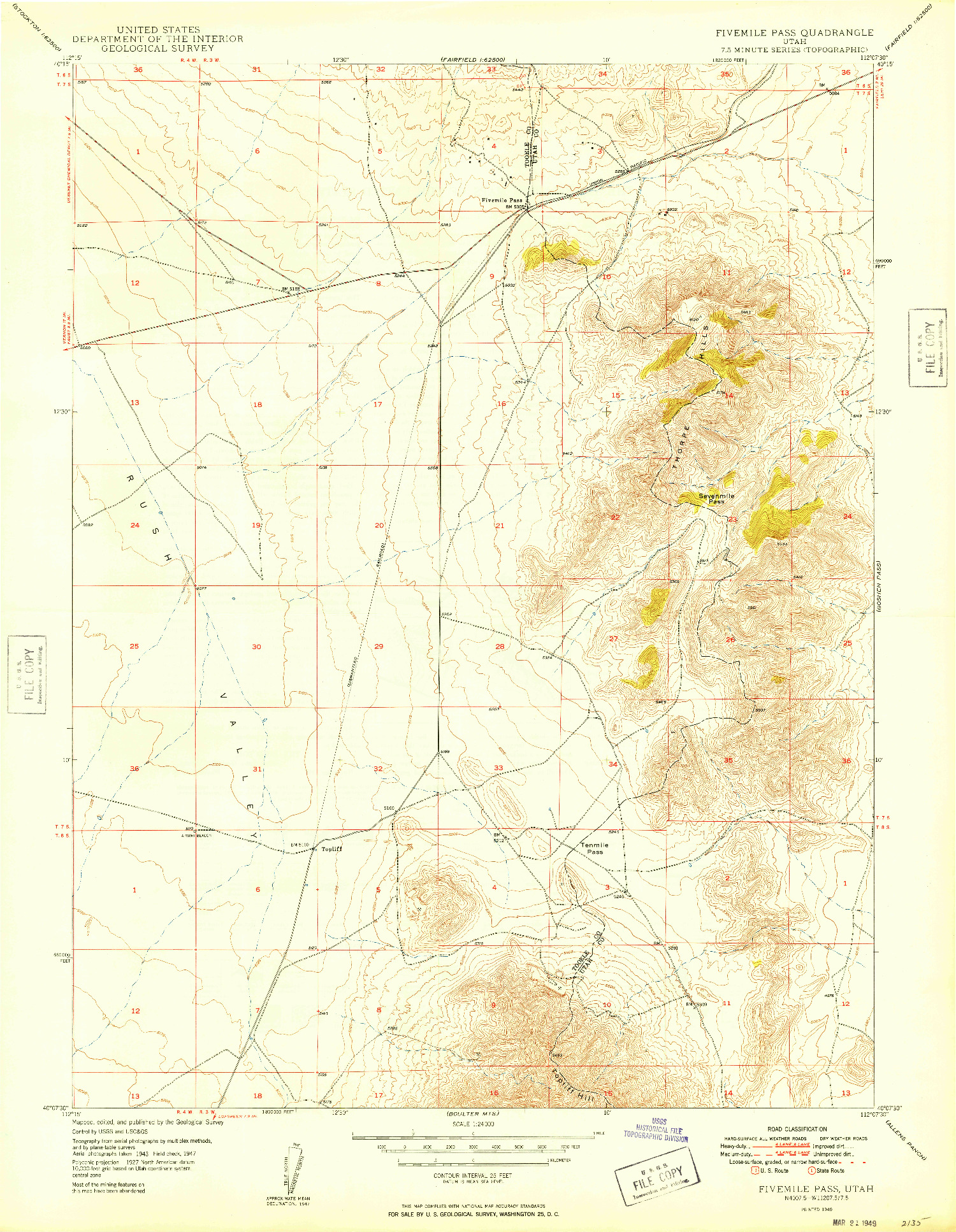 USGS 1:24000-SCALE QUADRANGLE FOR FIVEMILE PASS, UT 1949