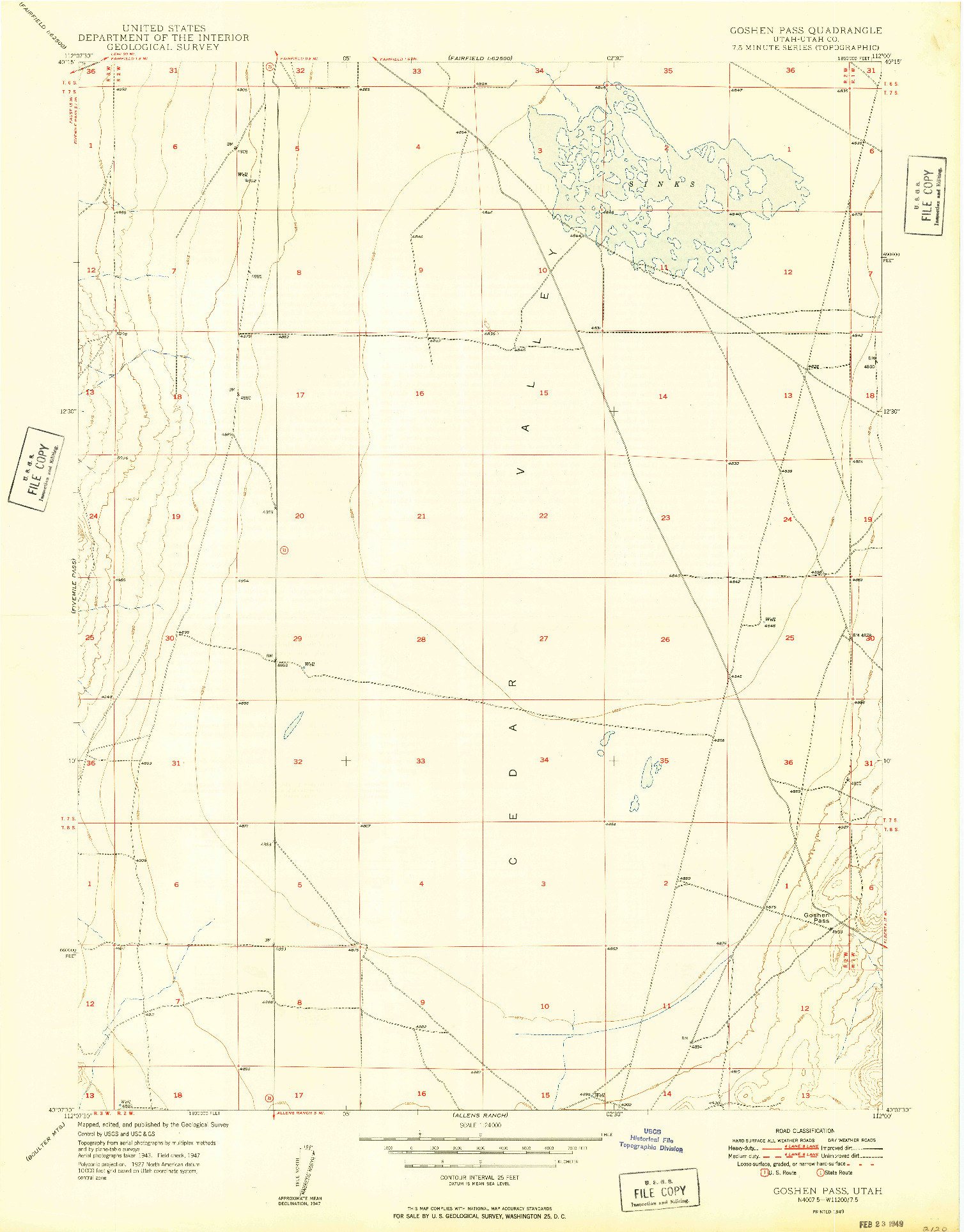 USGS 1:24000-SCALE QUADRANGLE FOR GOSHEN PASS, UT 1949