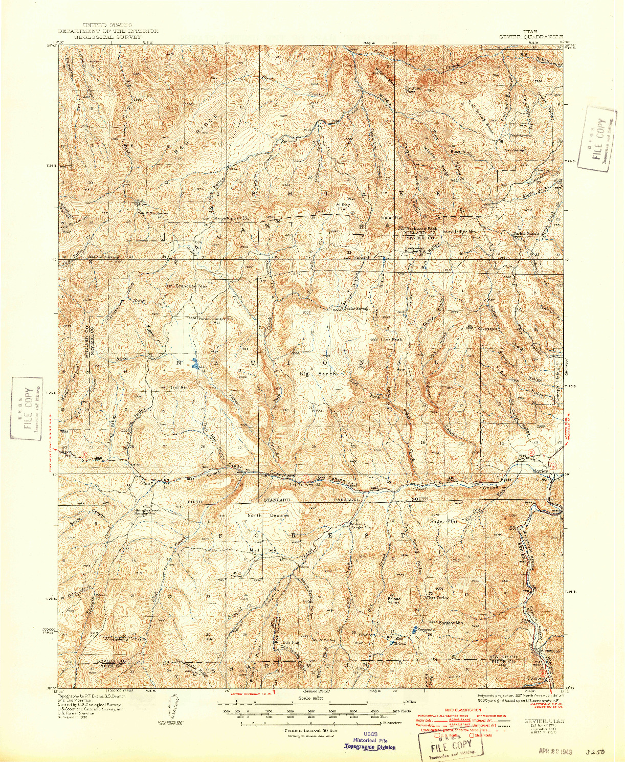 USGS 1:62500-SCALE QUADRANGLE FOR SEVIER, UT 1935