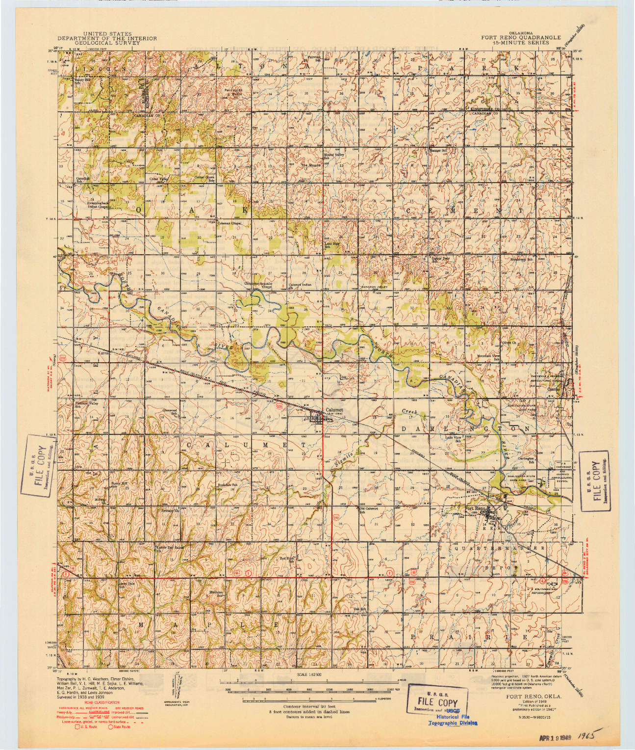 USGS 1:62500-SCALE QUADRANGLE FOR FORT RENO, OK 1941
