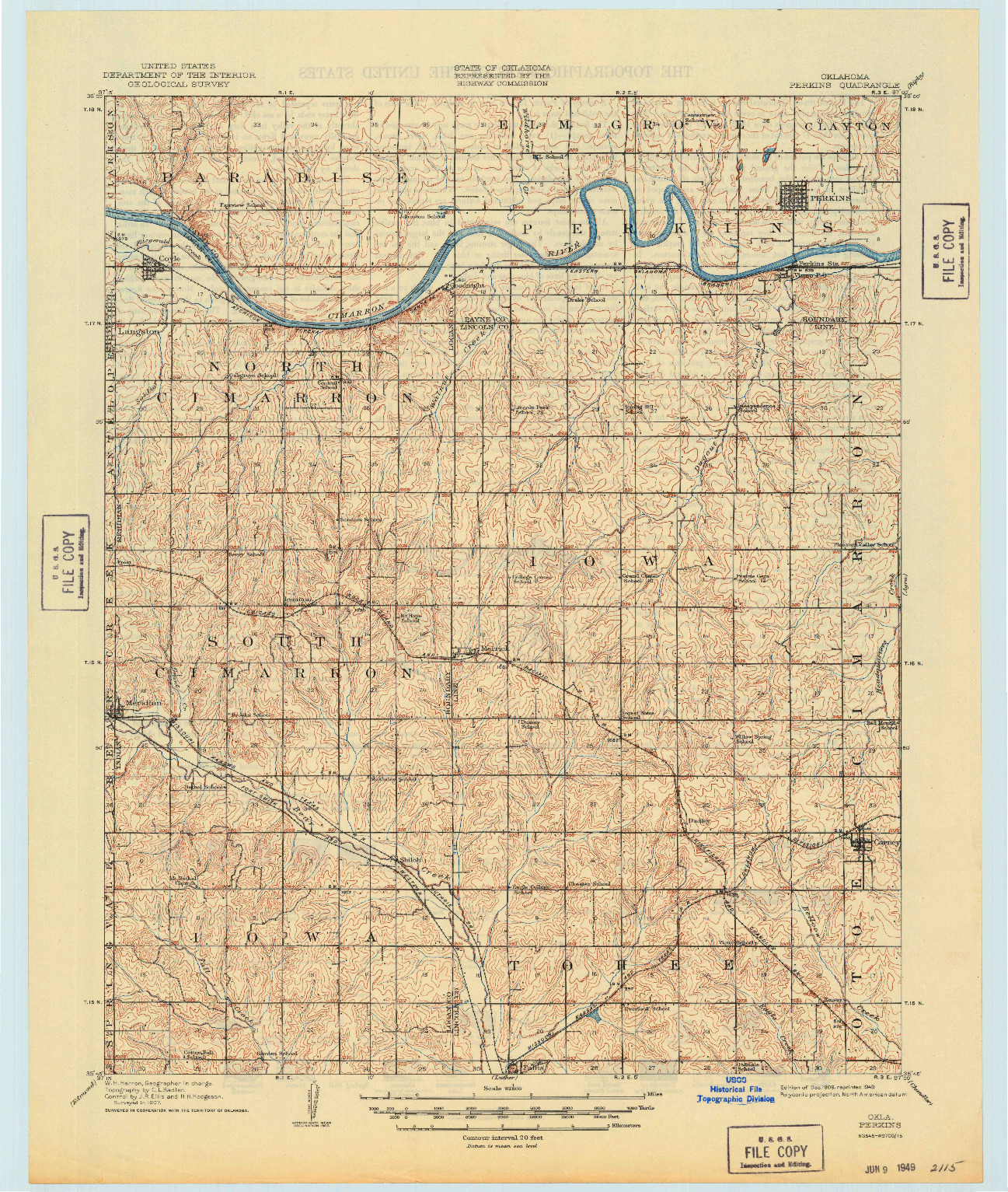 USGS 1:62500-SCALE QUADRANGLE FOR PERKINS, OK 1909