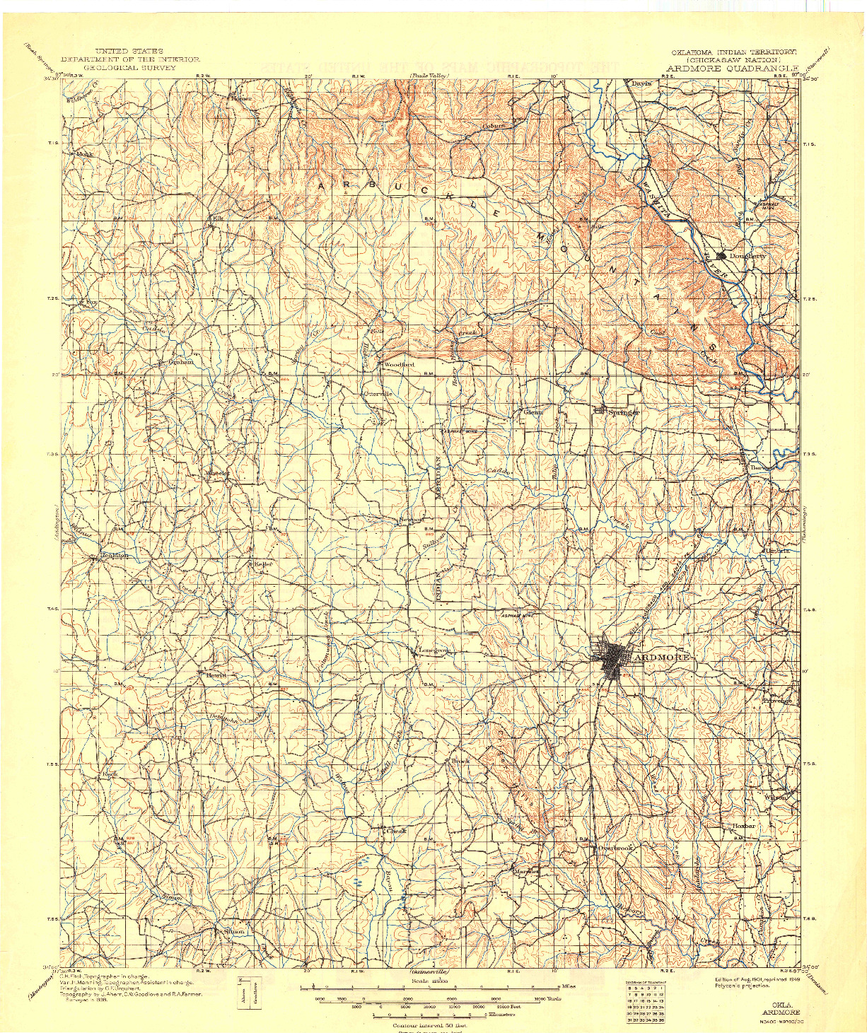 USGS 1:125000-SCALE QUADRANGLE FOR ARDMORE, OK 1901