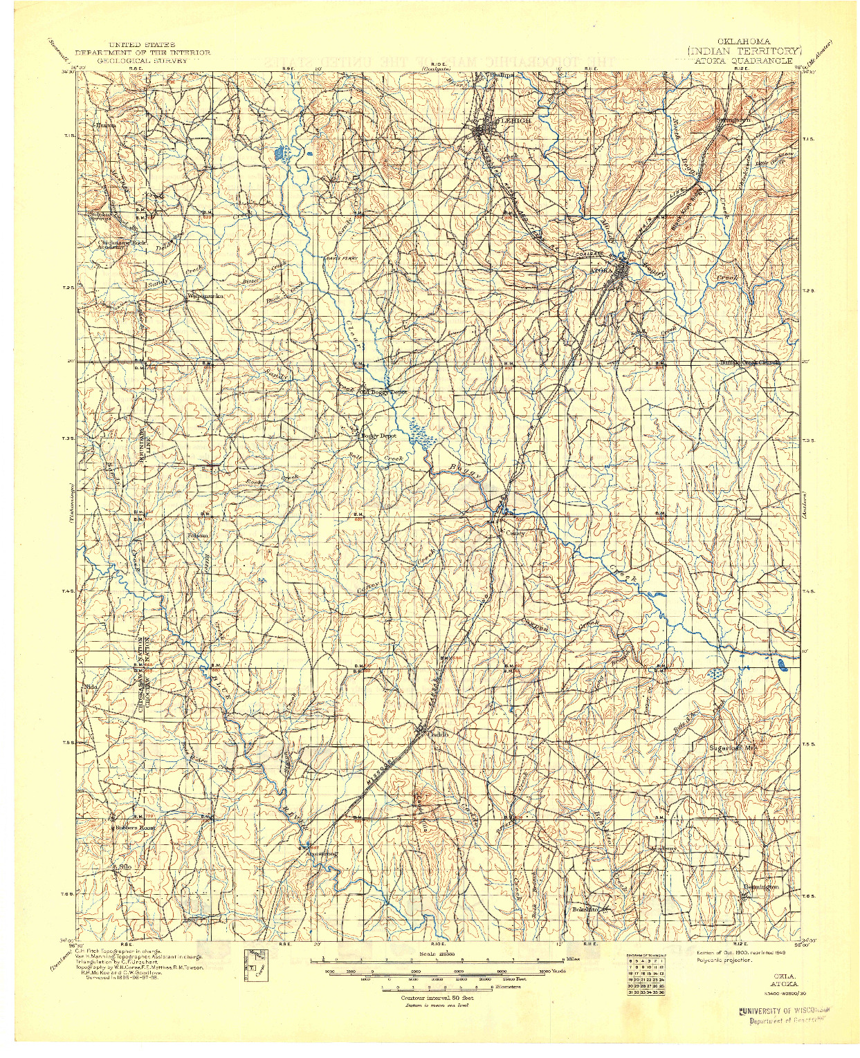 USGS 1:125000-SCALE QUADRANGLE FOR ATOKA, OK 1900