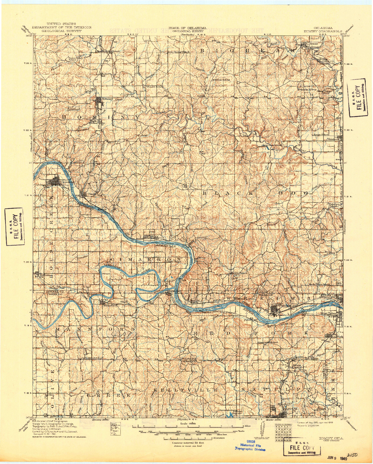 USGS 1:125000-SCALE QUADRANGLE FOR HOMINY, OK 1915