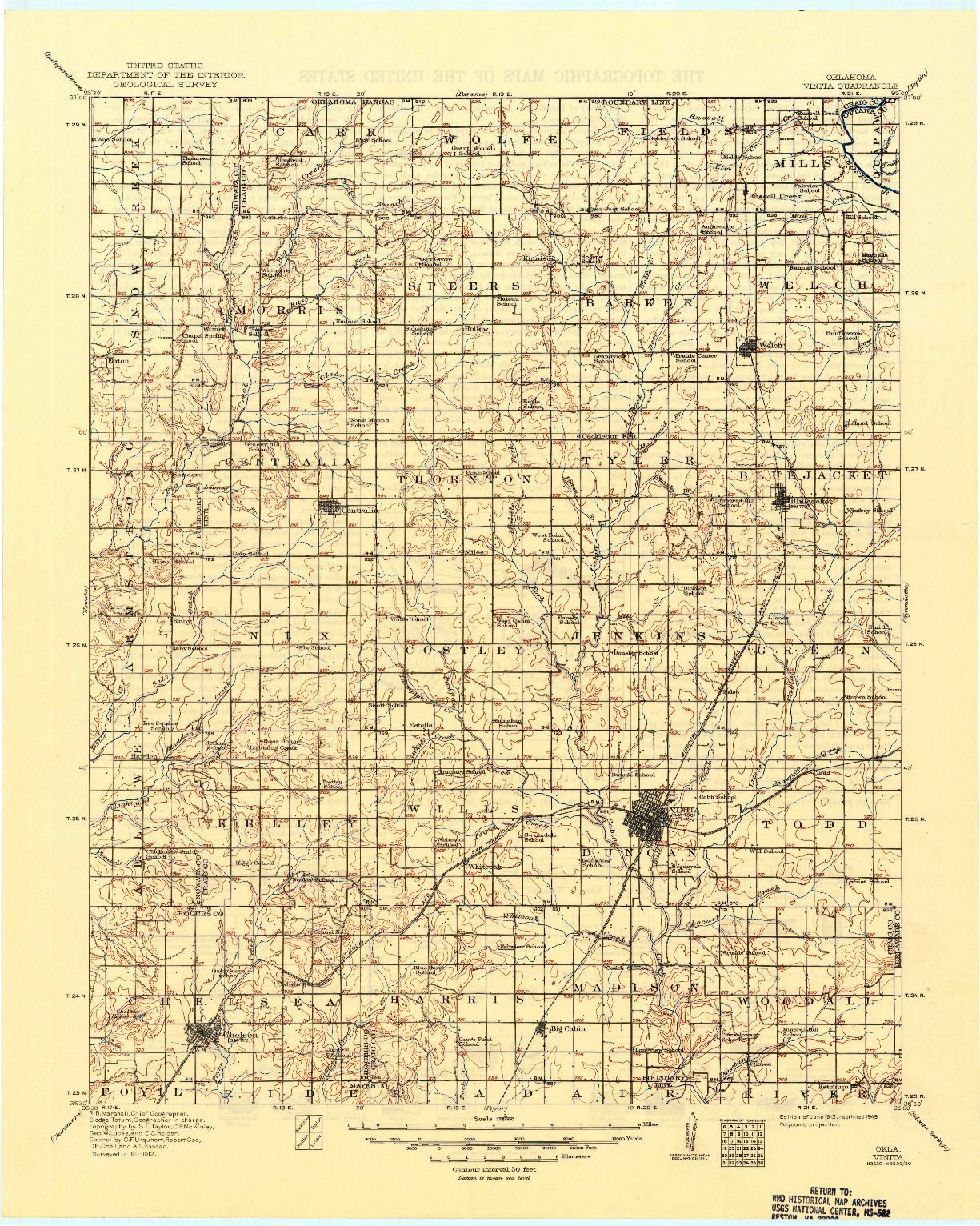 USGS 1:125000-SCALE QUADRANGLE FOR VINITA, OK 1913