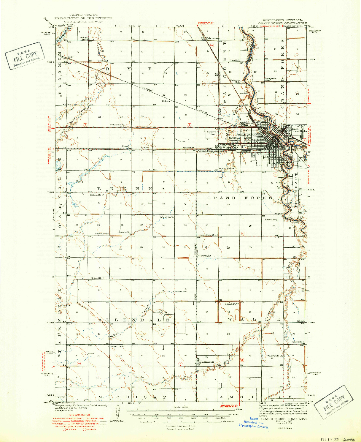 USGS 1:62500-SCALE QUADRANGLE FOR GRAND FORKS, ND 1938