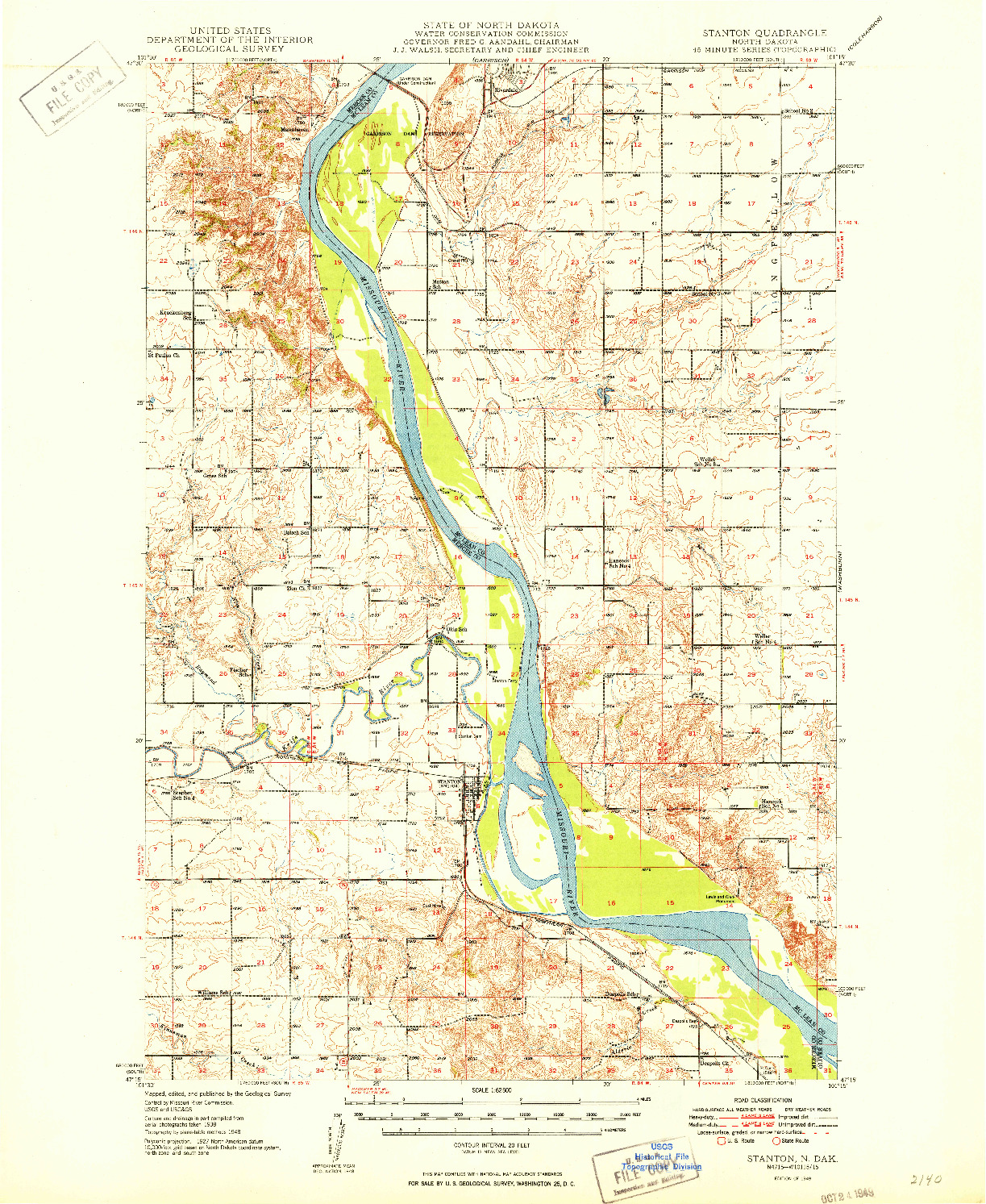USGS 1:62500-SCALE QUADRANGLE FOR STANTON, ND 1949