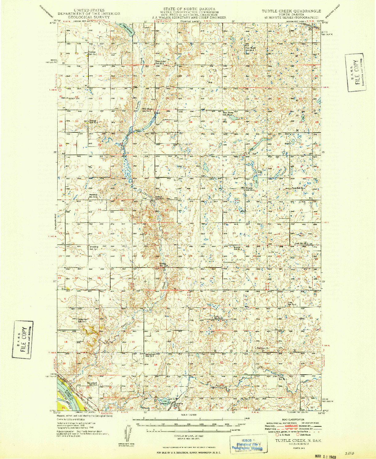 USGS 1:62500-SCALE QUADRANGLE FOR TURTLE CREEK, ND 1949