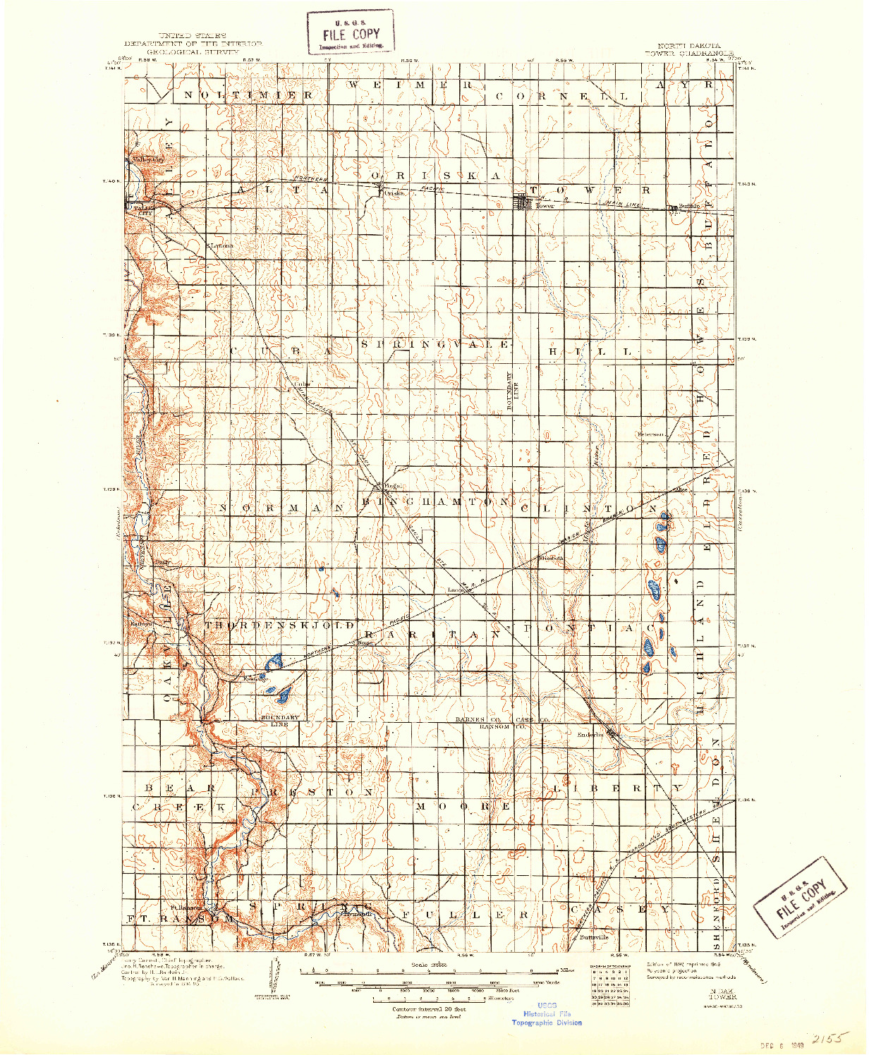 USGS 1:125000-SCALE QUADRANGLE FOR TOWER, ND 1897