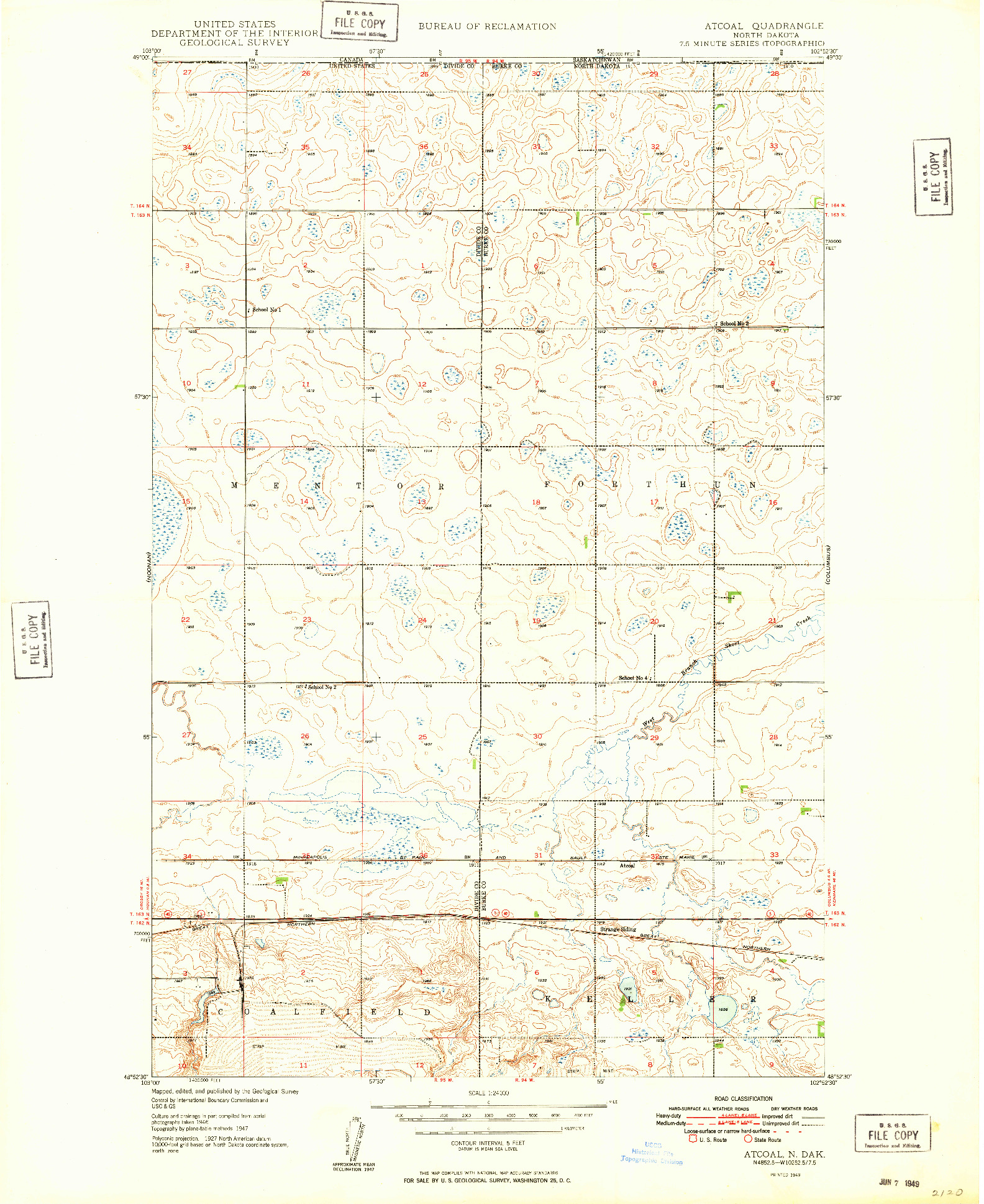 USGS 1:24000-SCALE QUADRANGLE FOR ATCOAL, ND 1949