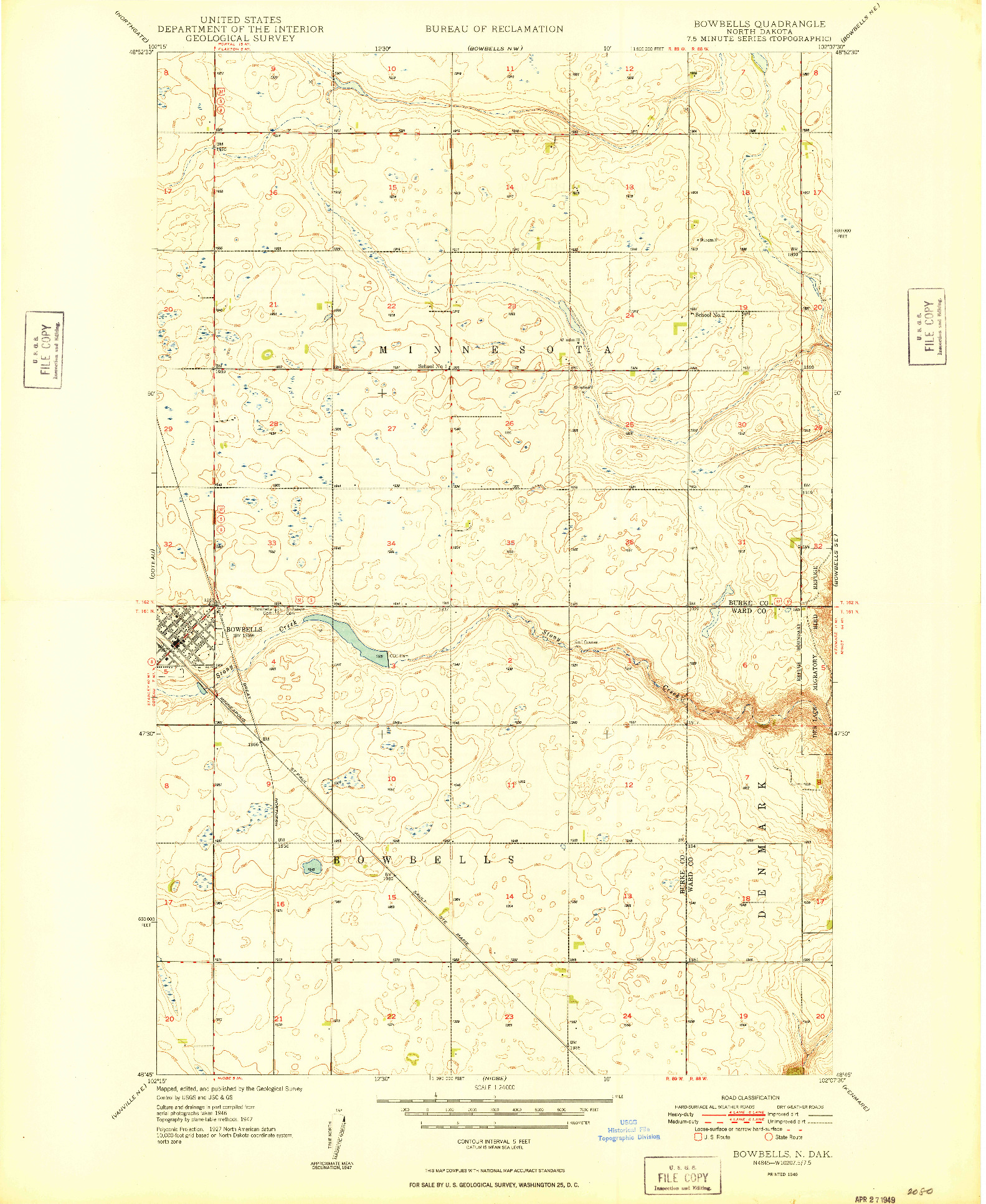 USGS 1:24000-SCALE QUADRANGLE FOR BOWBELLS, ND 1949