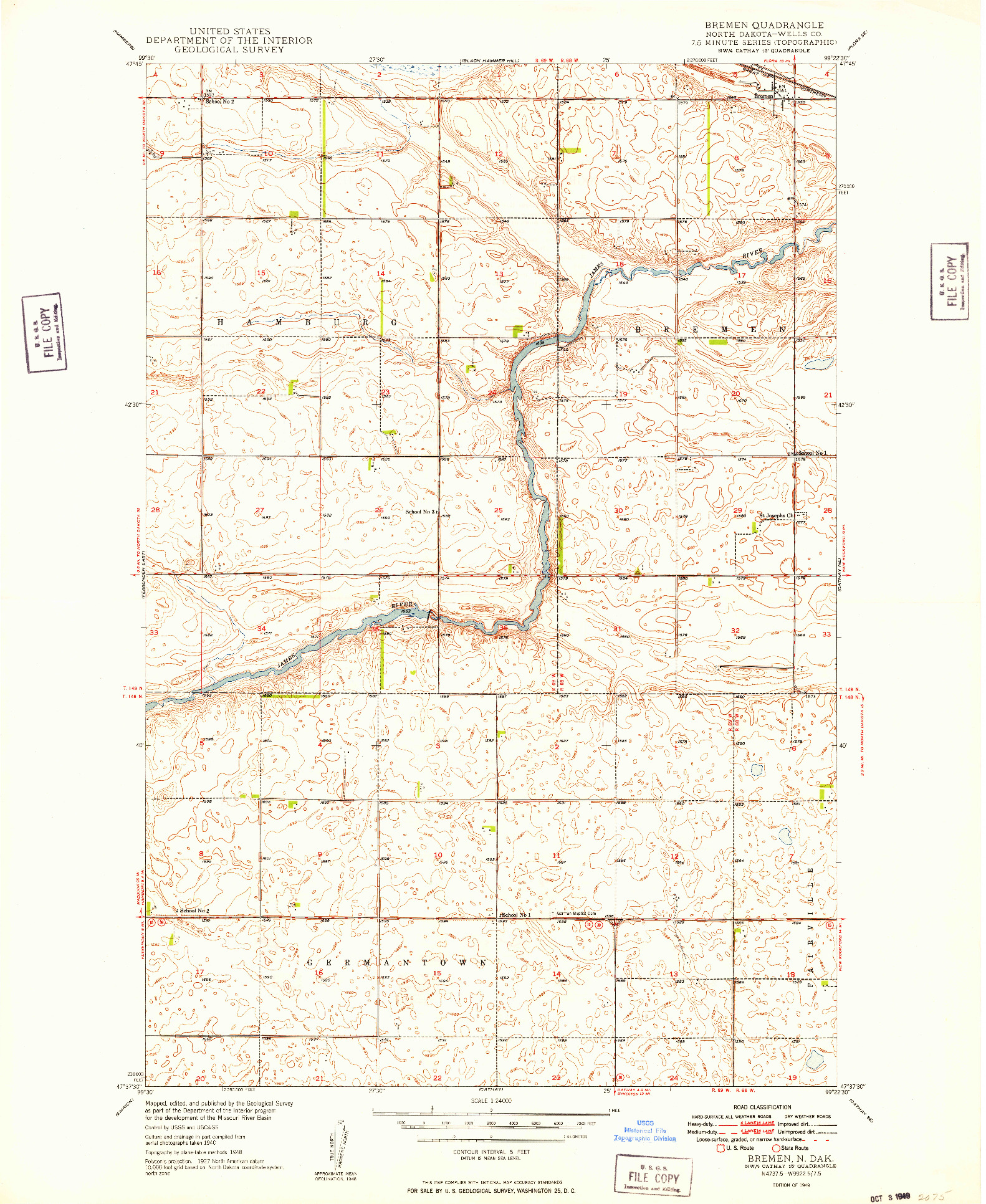USGS 1:24000-SCALE QUADRANGLE FOR BREMEN, ND 1949