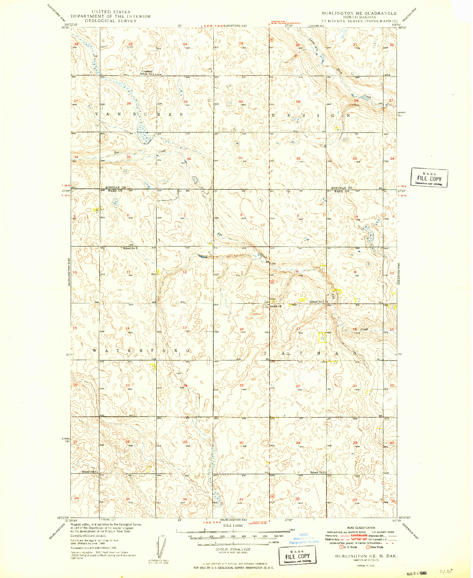 USGS 1:24000-SCALE QUADRANGLE FOR BURLINGTON NE, ND 1949