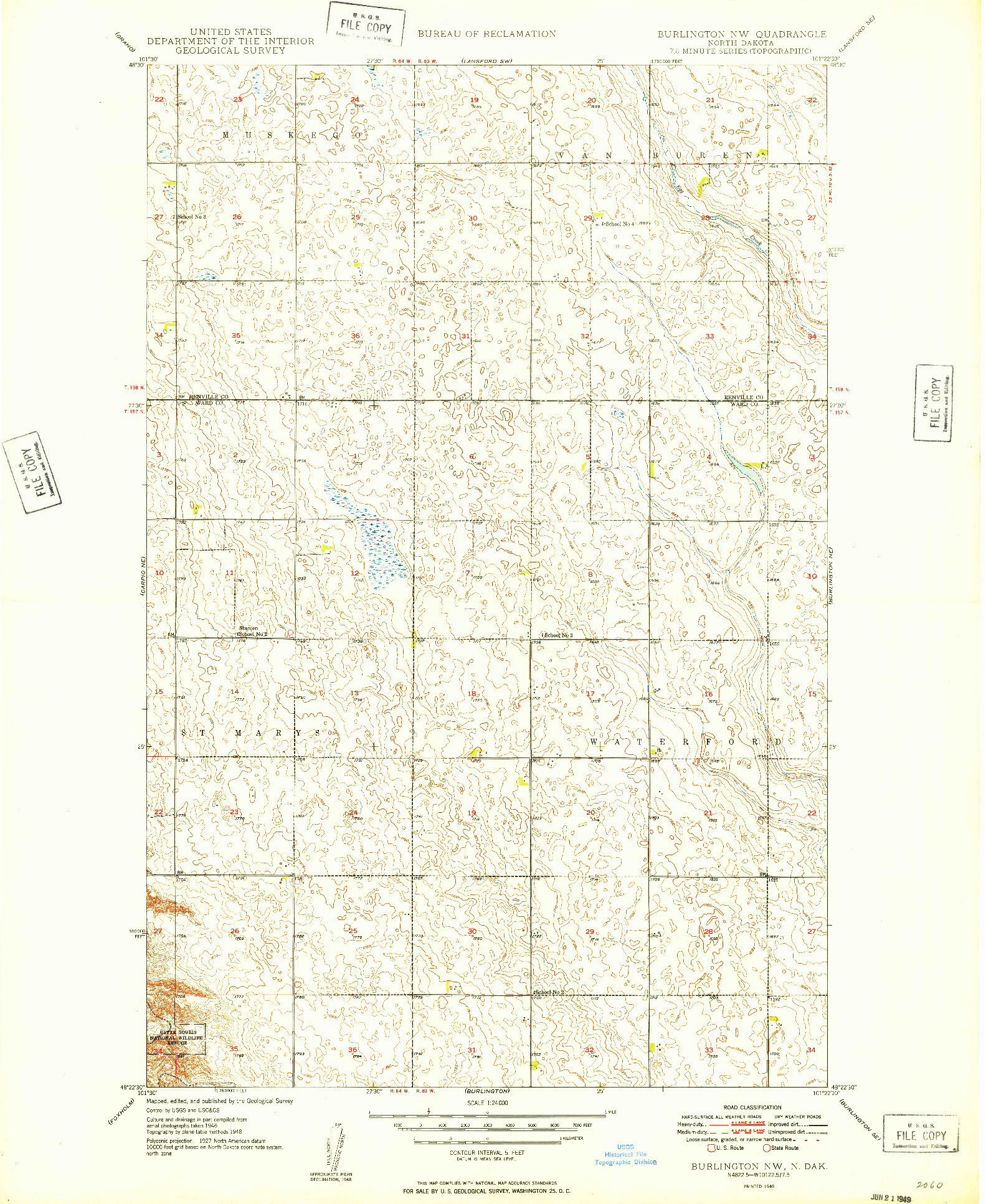 USGS 1:24000-SCALE QUADRANGLE FOR BURLINGTON NW, ND 1949