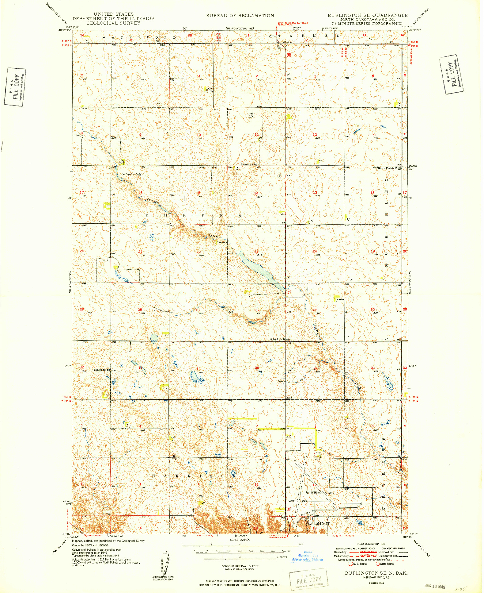 USGS 1:24000-SCALE QUADRANGLE FOR BURLINGTON SE, ND 1949