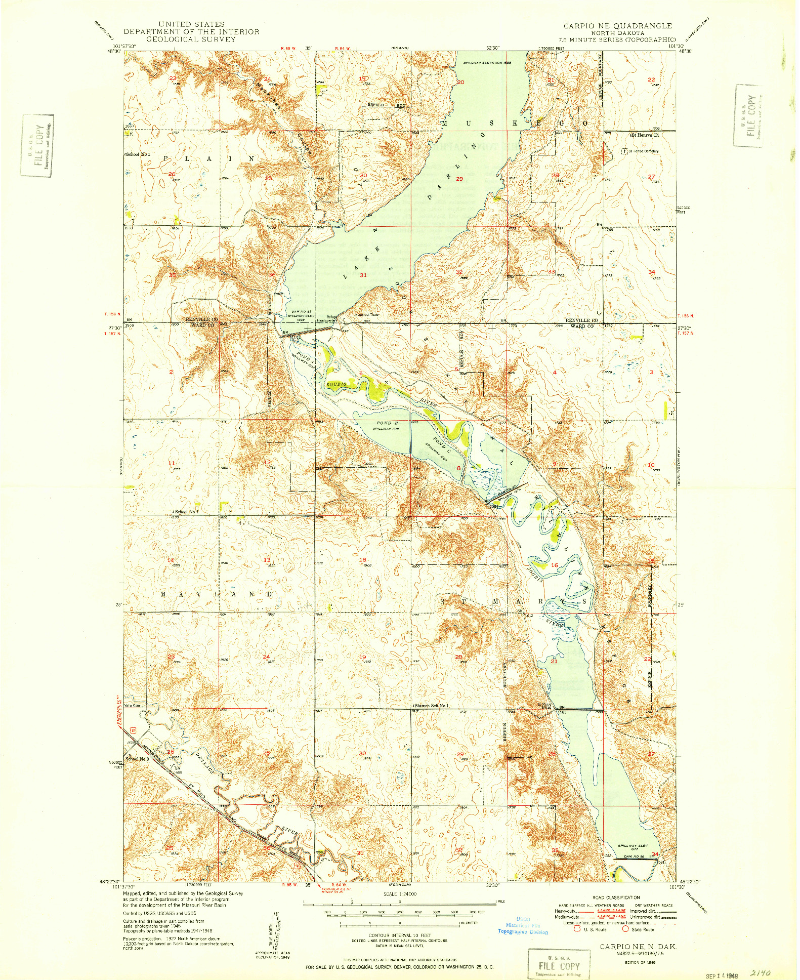 USGS 1:24000-SCALE QUADRANGLE FOR CARPIO NE, ND 1949