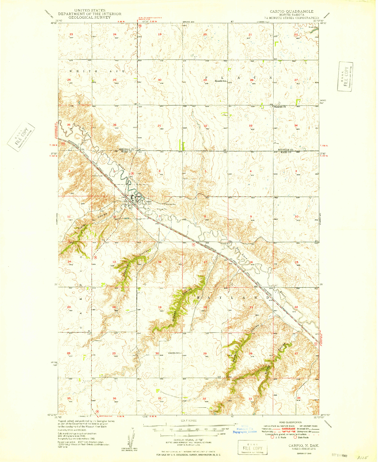 USGS 1:24000-SCALE QUADRANGLE FOR CARPIO, ND 1949