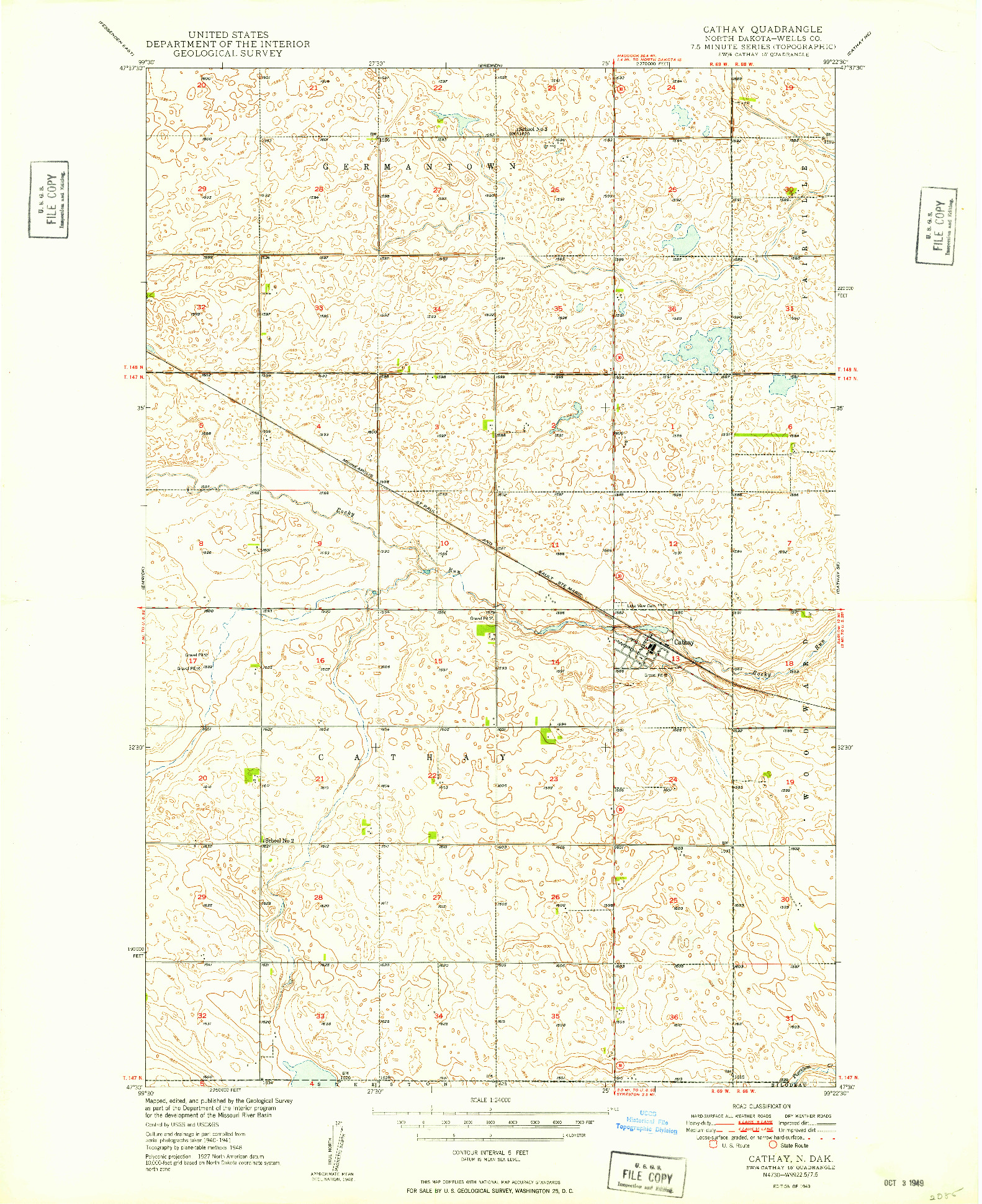 USGS 1:24000-SCALE QUADRANGLE FOR CATHAY, ND 1949