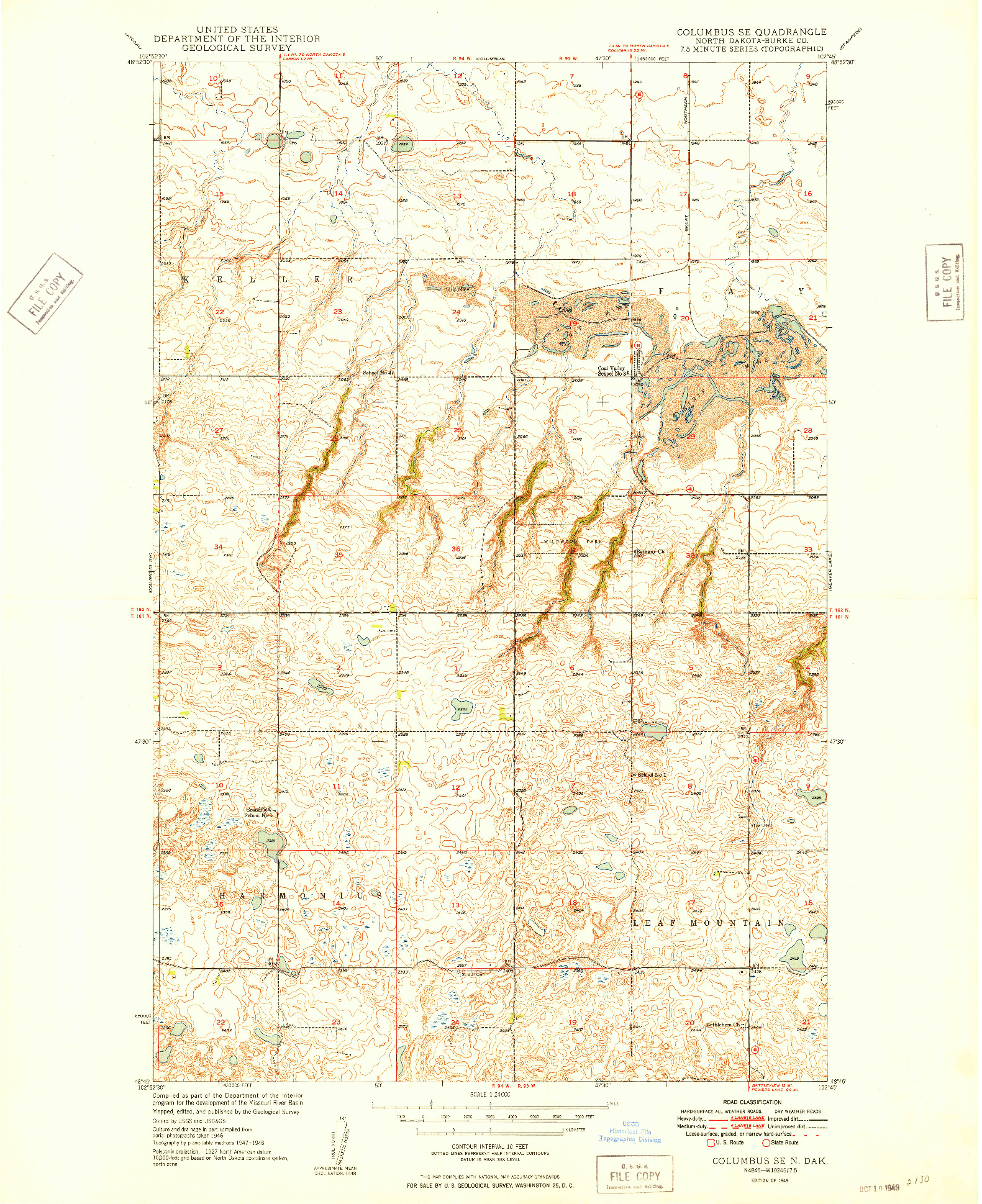 USGS 1:24000-SCALE QUADRANGLE FOR COLUMBUS SE, ND 1949