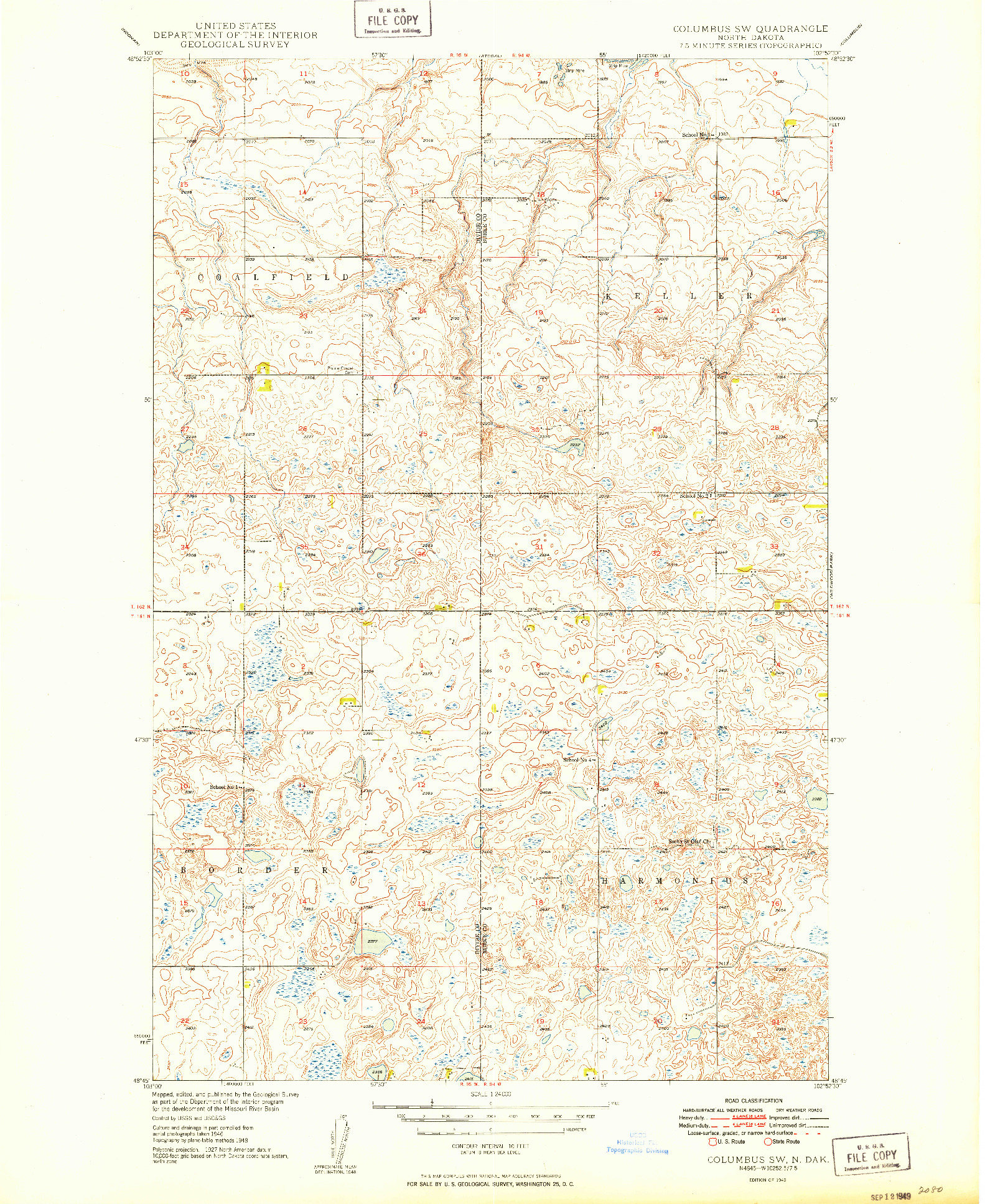 USGS 1:24000-SCALE QUADRANGLE FOR COLUMBUS SW, ND 1949