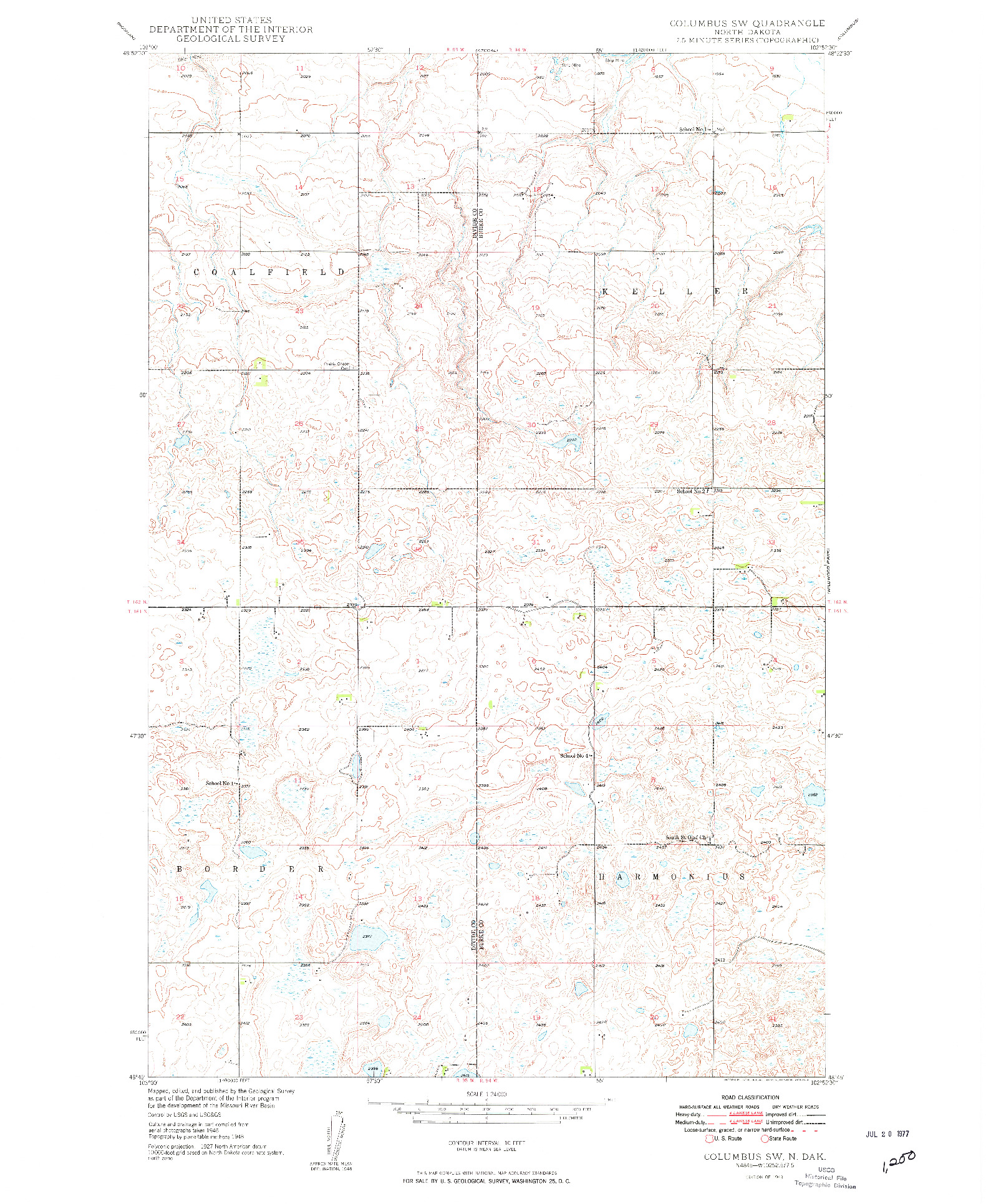 USGS 1:24000-SCALE QUADRANGLE FOR COLUMBUS SW, ND 1949