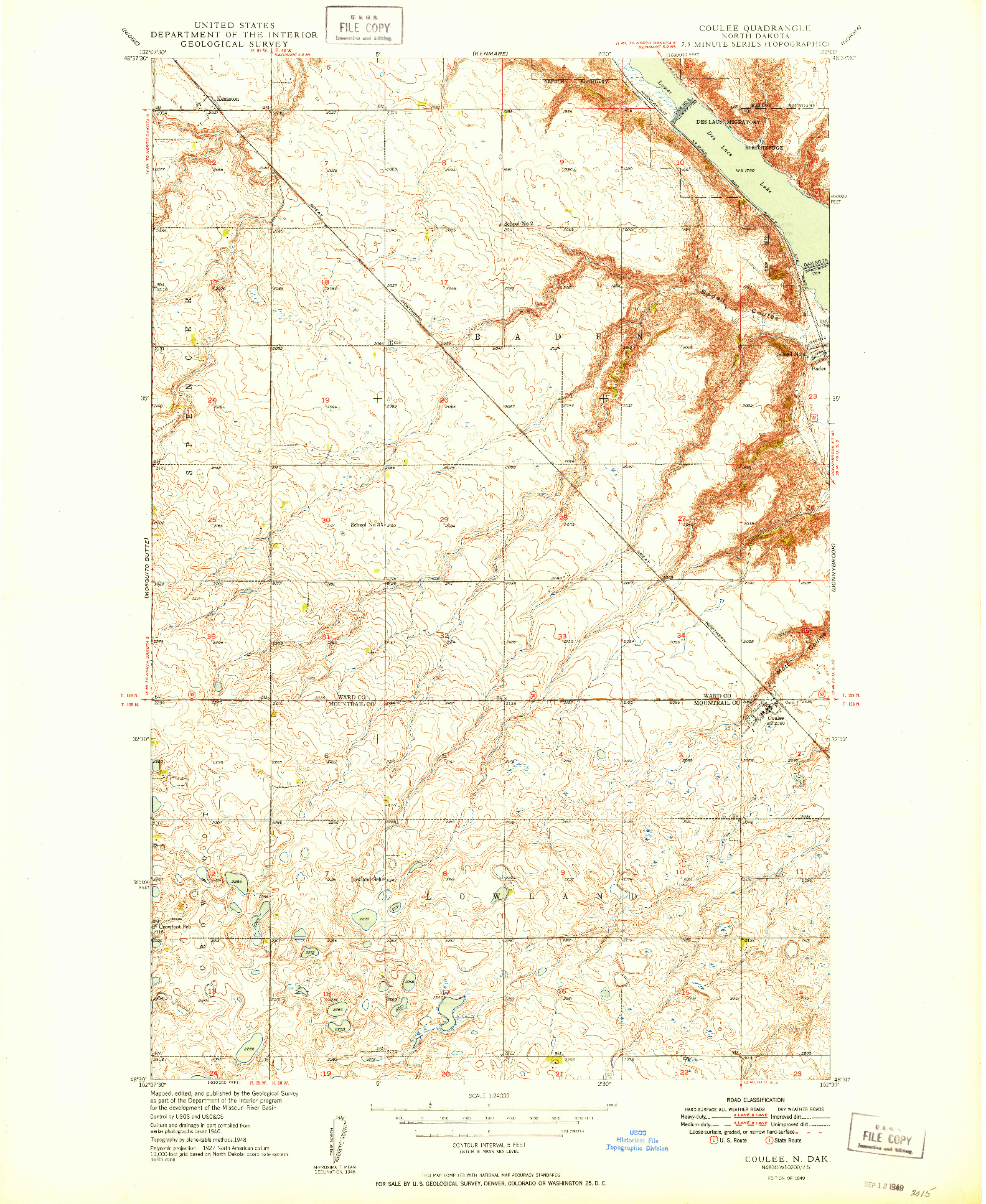 USGS 1:24000-SCALE QUADRANGLE FOR COULEE, ND 1949