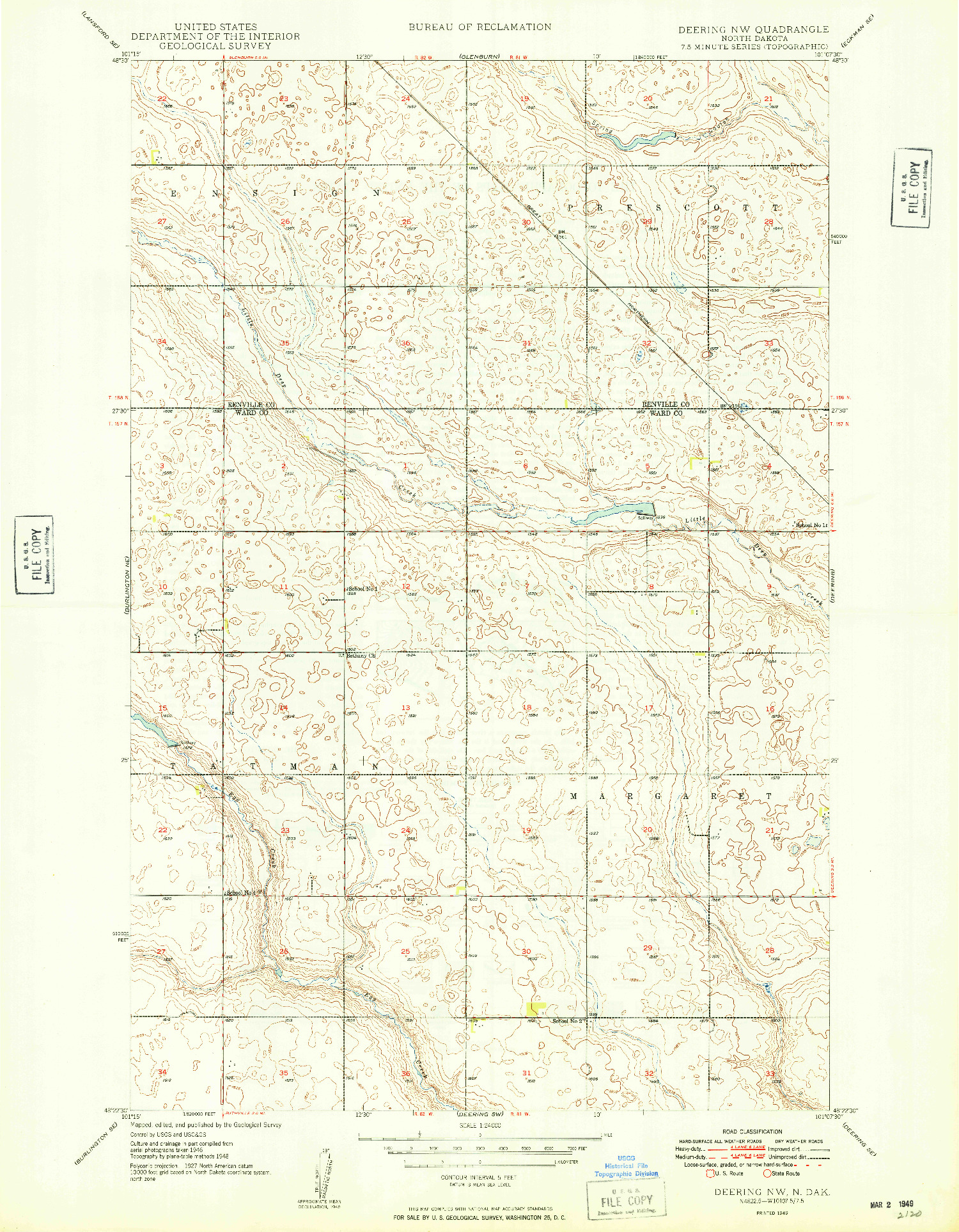 USGS 1:24000-SCALE QUADRANGLE FOR DEERING NW, ND 1949